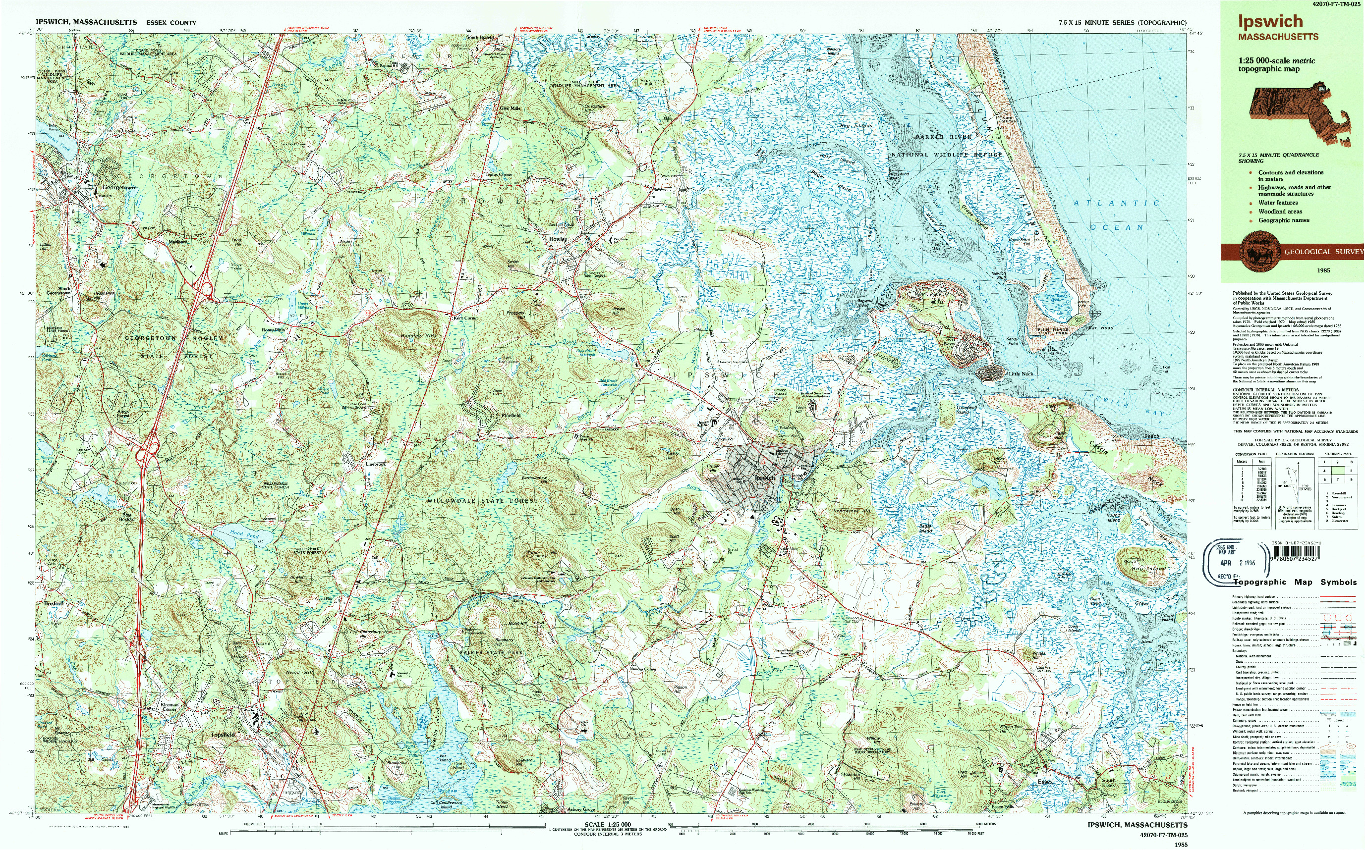 USGS 1:25000-SCALE QUADRANGLE FOR IPSWICH, MA 1985