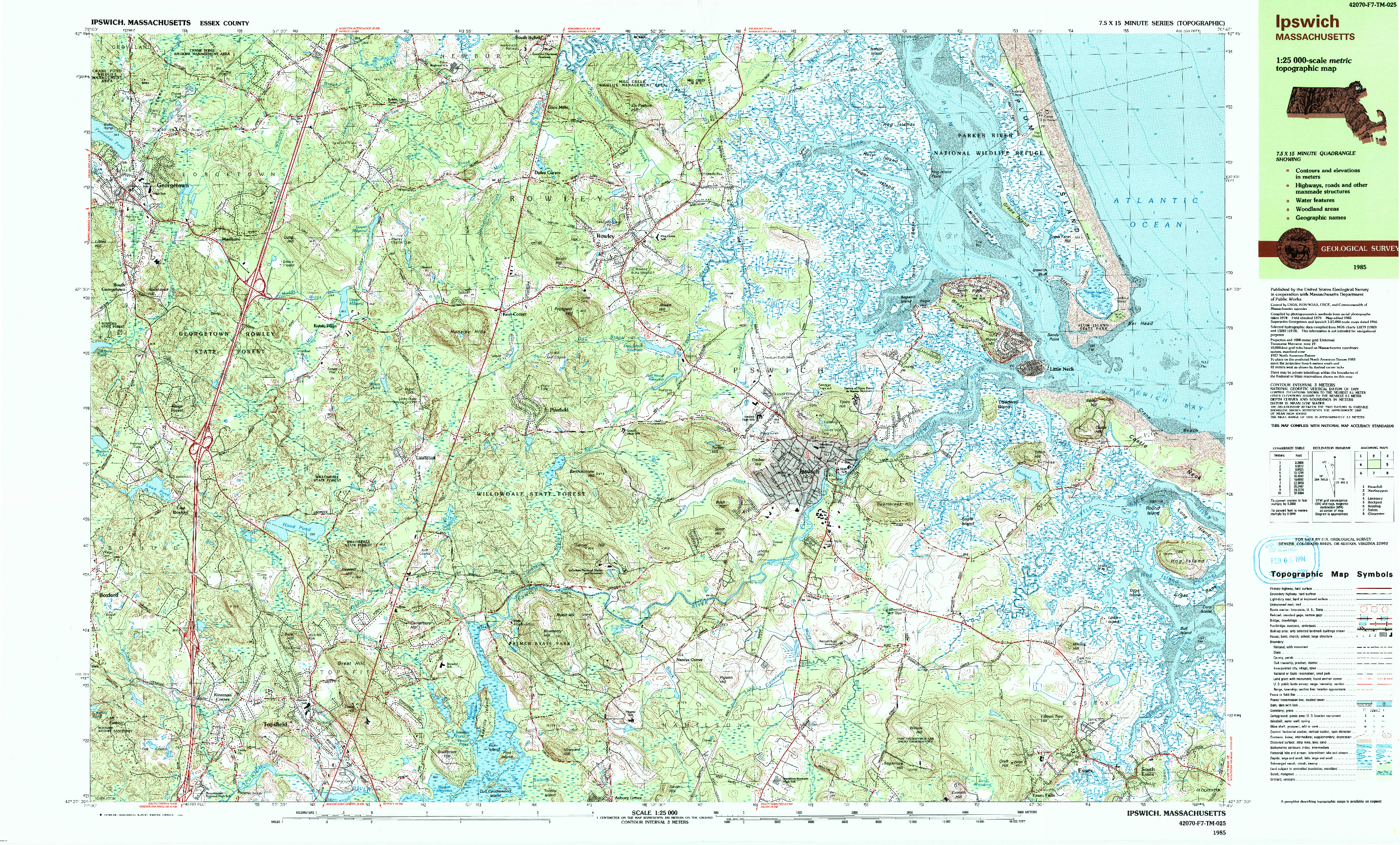 USGS 1:25000-SCALE QUADRANGLE FOR IPSWICH, MA 1985