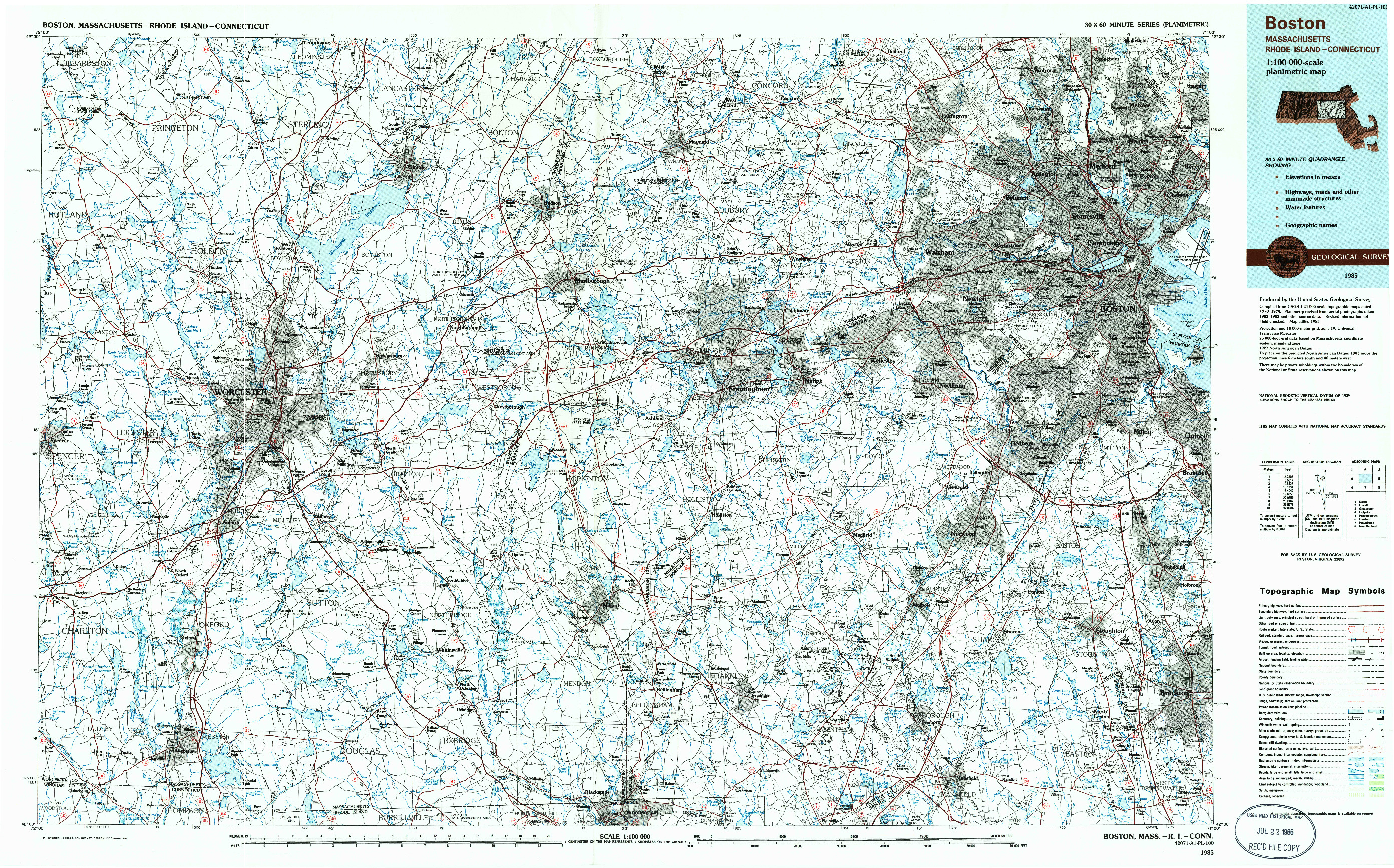 USGS 1:100000-SCALE QUADRANGLE FOR BOSTON, MA 1985