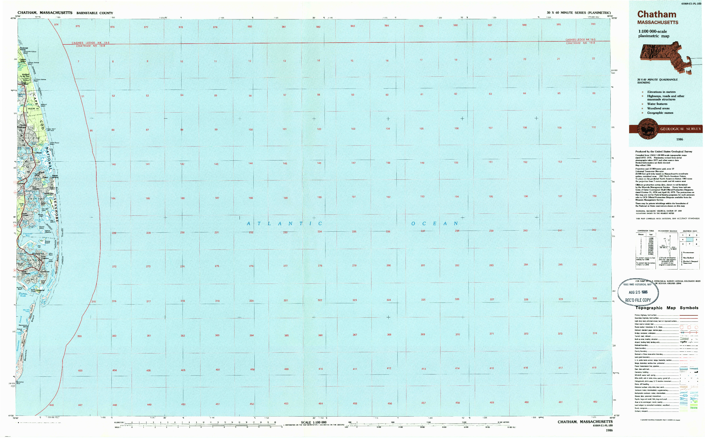 USGS 1:100000-SCALE QUADRANGLE FOR CHATHAM, MA 1986