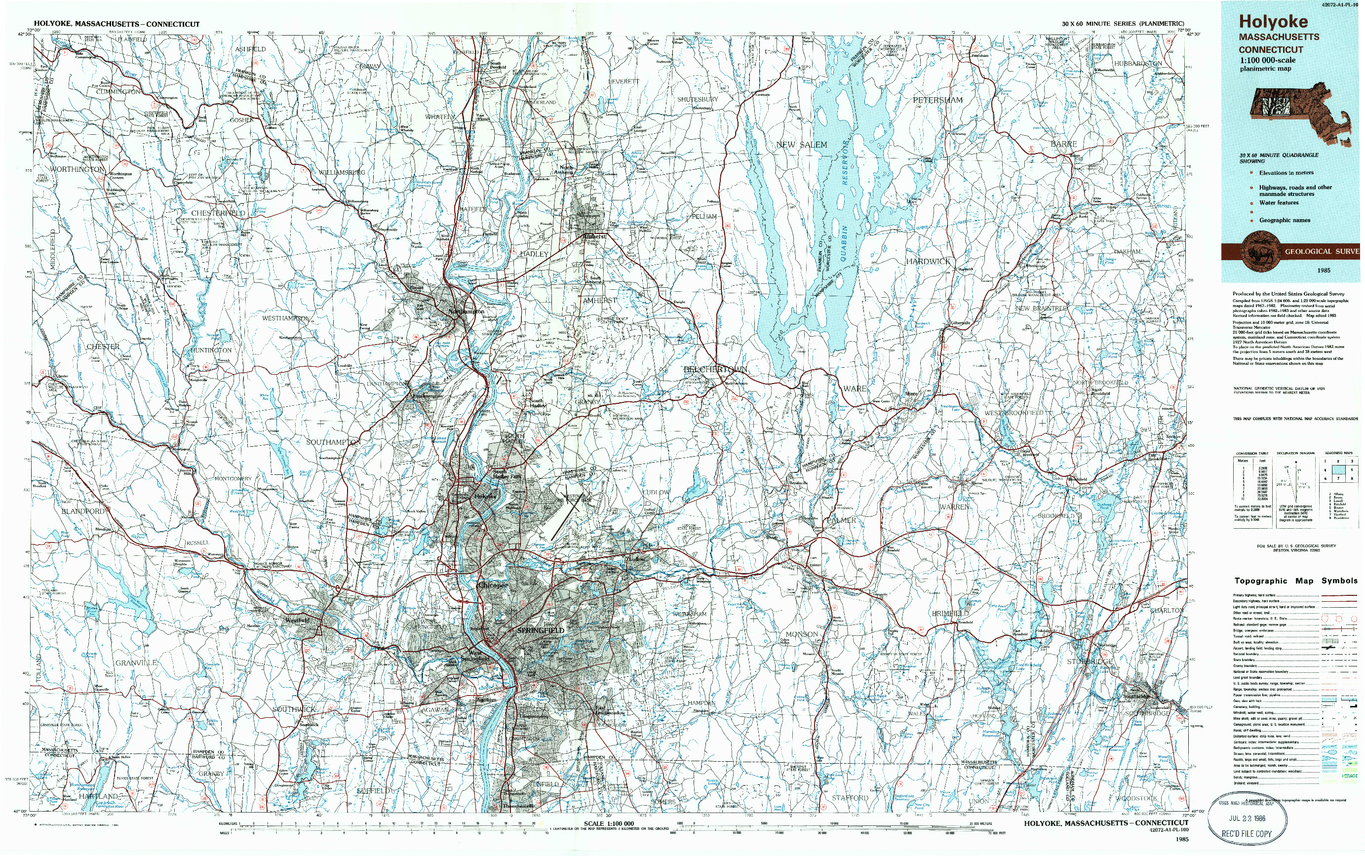 USGS 1:100000-SCALE QUADRANGLE FOR HOLYOKE, MA 1985