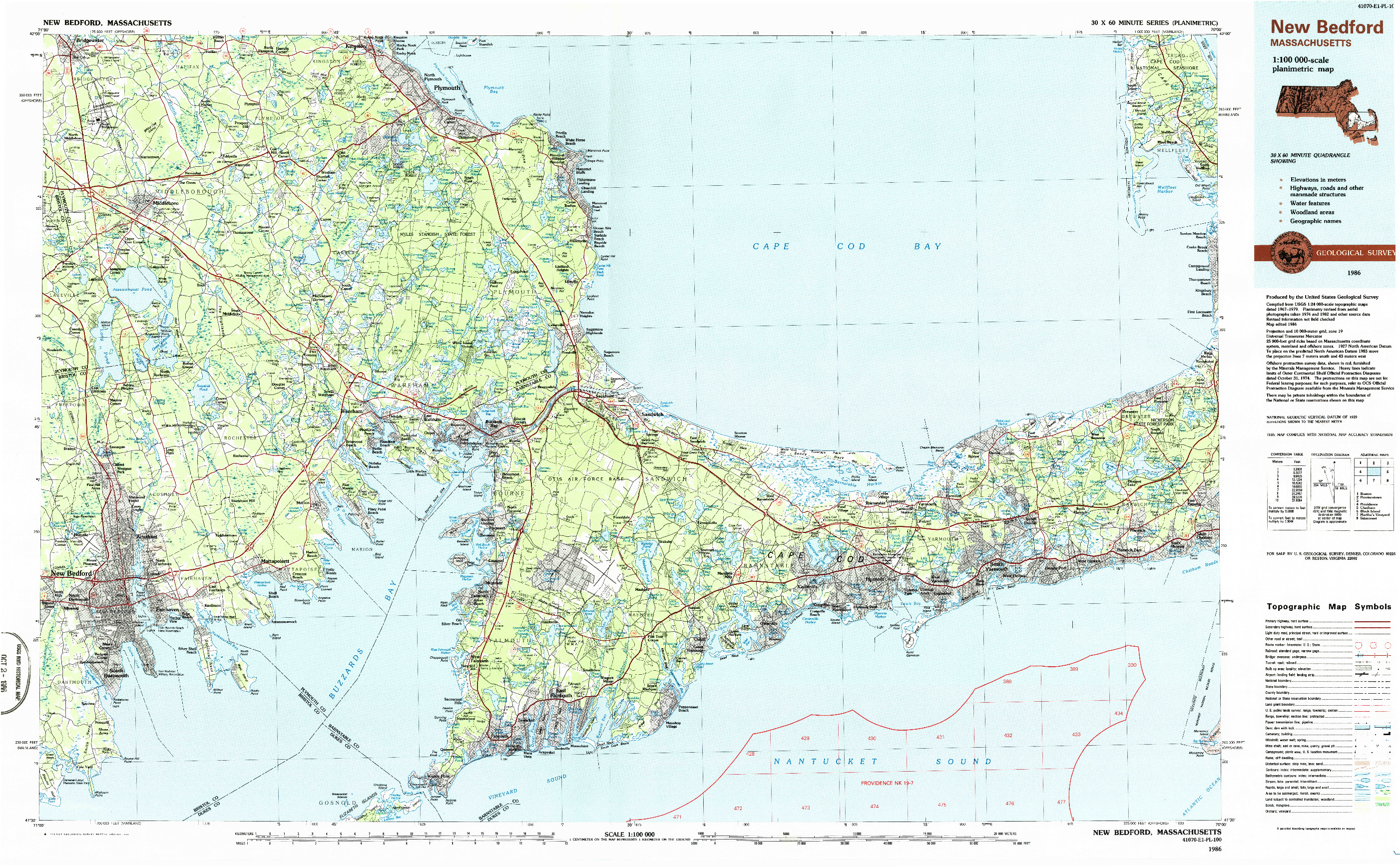 USGS 1:100000-SCALE QUADRANGLE FOR NEW BEDFORD, MA 1986