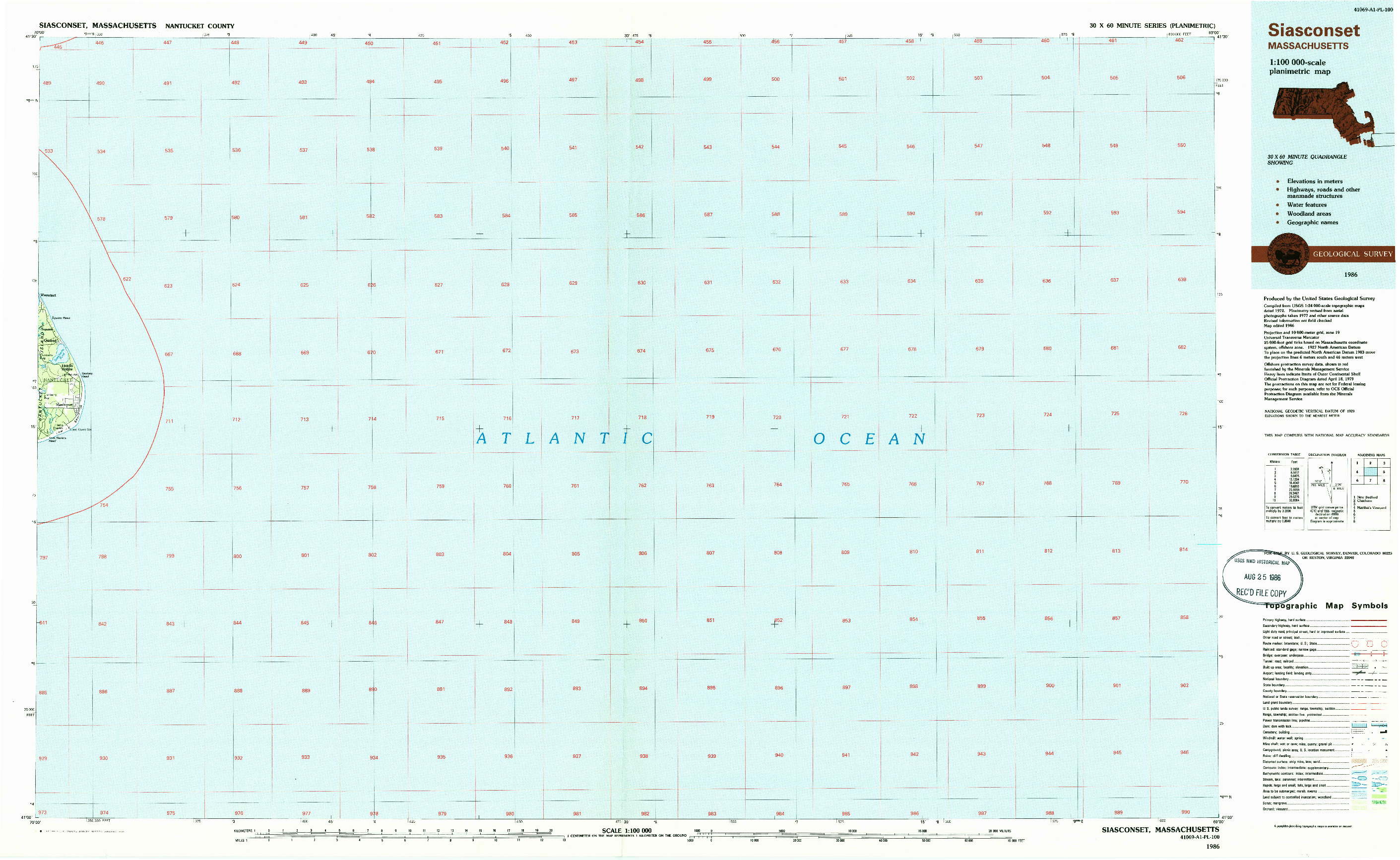 USGS 1:100000-SCALE QUADRANGLE FOR SIASCONSET, MA 1986