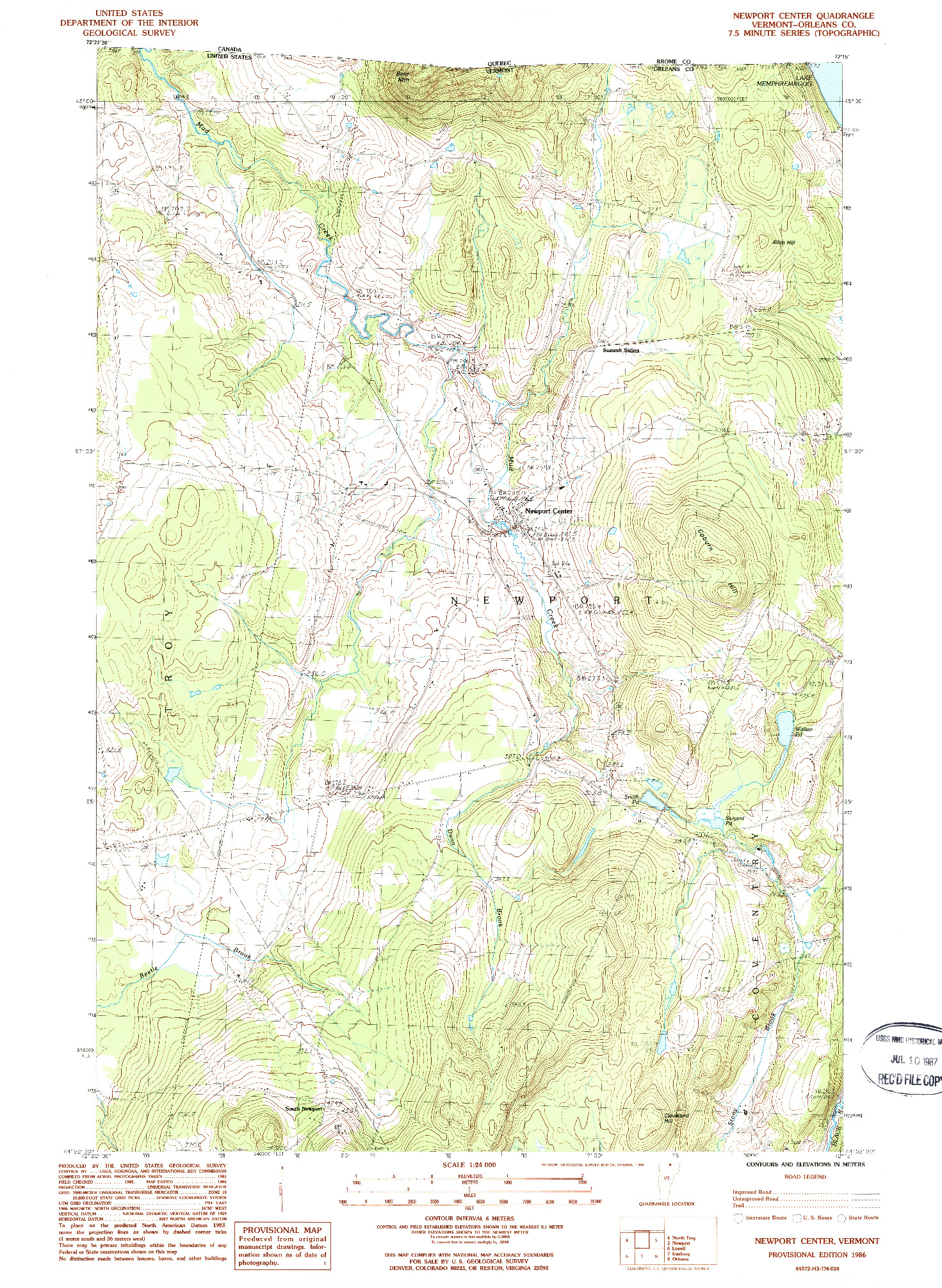 USGS 1:24000-SCALE QUADRANGLE FOR NEWPORT CENTER, VT 1986