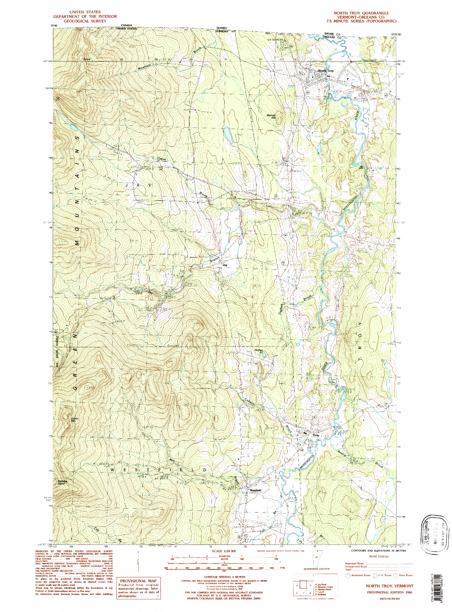 USGS 1:24000-SCALE QUADRANGLE FOR NORTH TROY, VT 1986