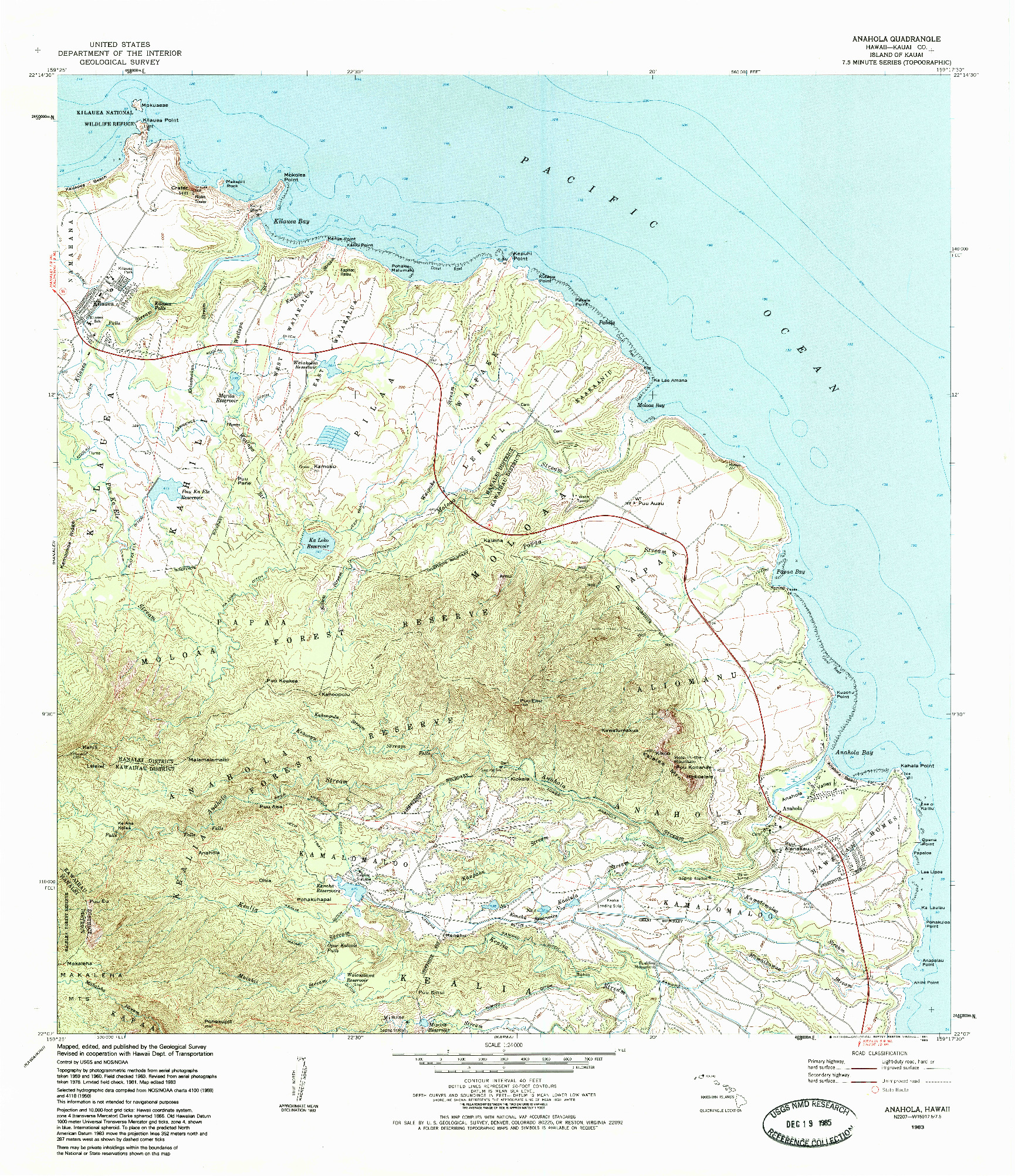 USGS 1:24000-SCALE QUADRANGLE FOR ANAHOLA, HI 1984