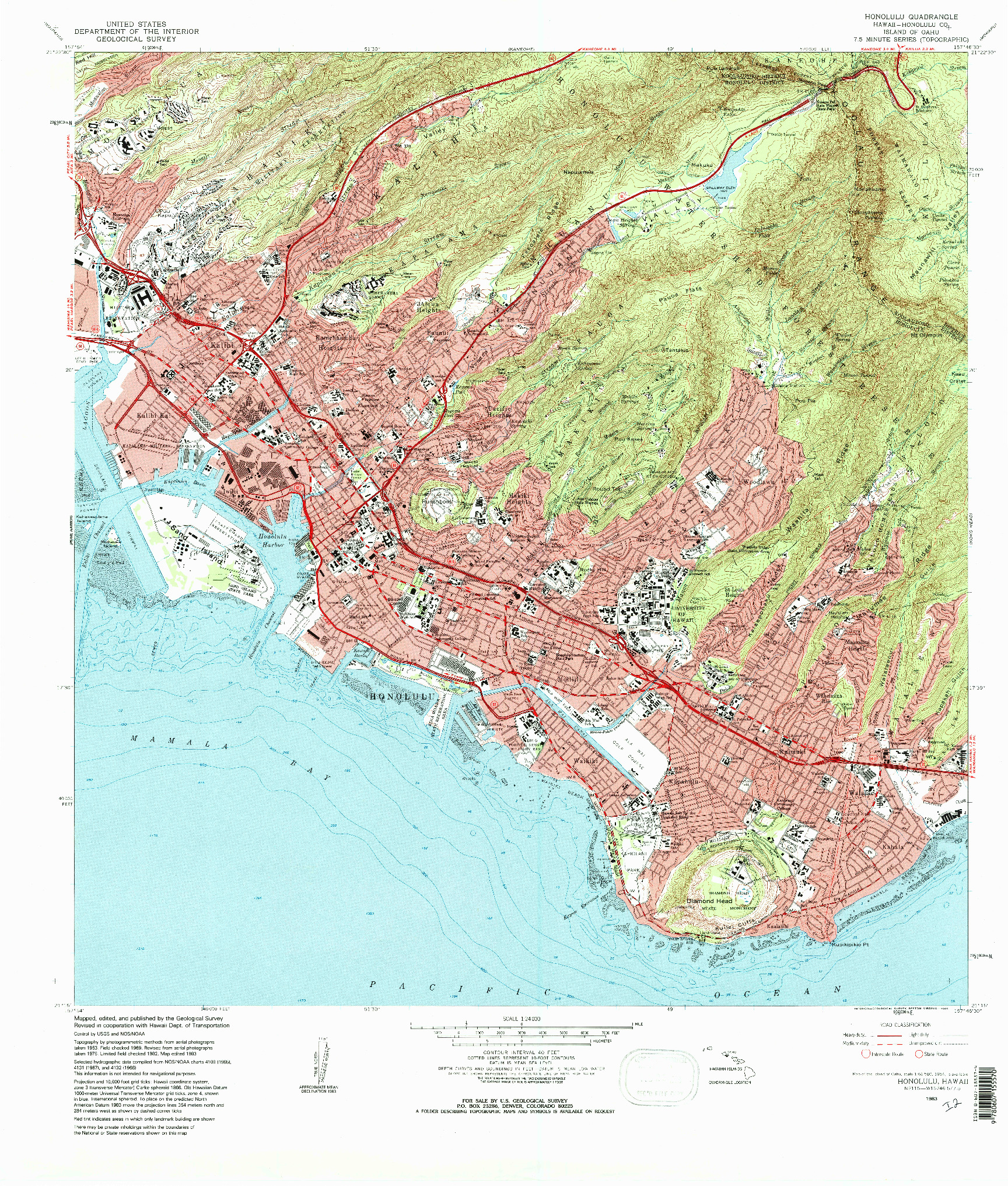 USGS 1:24000-SCALE QUADRANGLE FOR HONOLULU, HI 1983