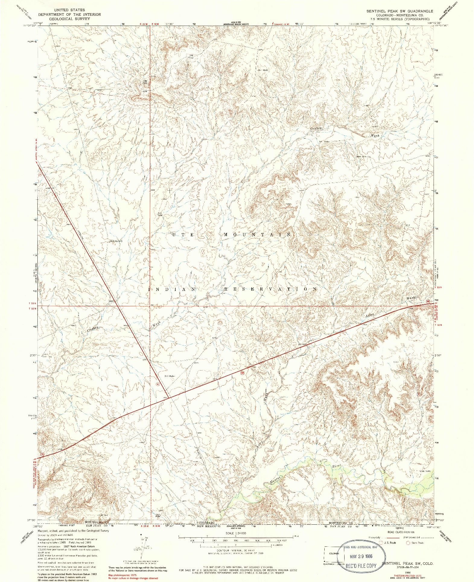 USGS 1:24000-SCALE QUADRANGLE FOR SENTINEL PEAK SW, CO 1966