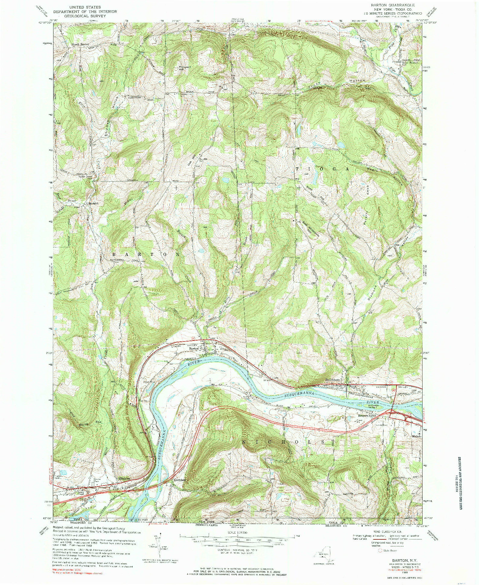 USGS 1:24000-SCALE QUADRANGLE FOR BARTON, NY 1969