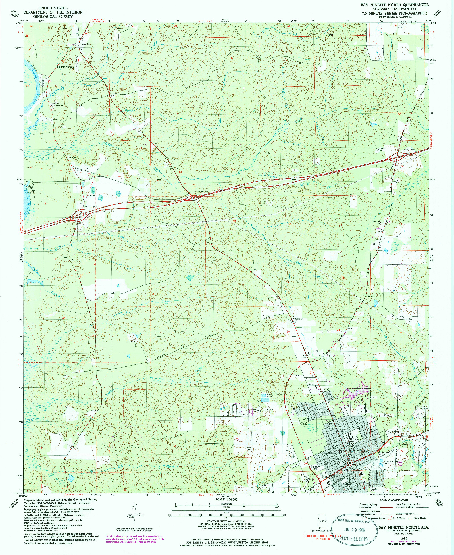 USGS 1:24000-SCALE QUADRANGLE FOR BAY MINETTE NORTH, AL 1986