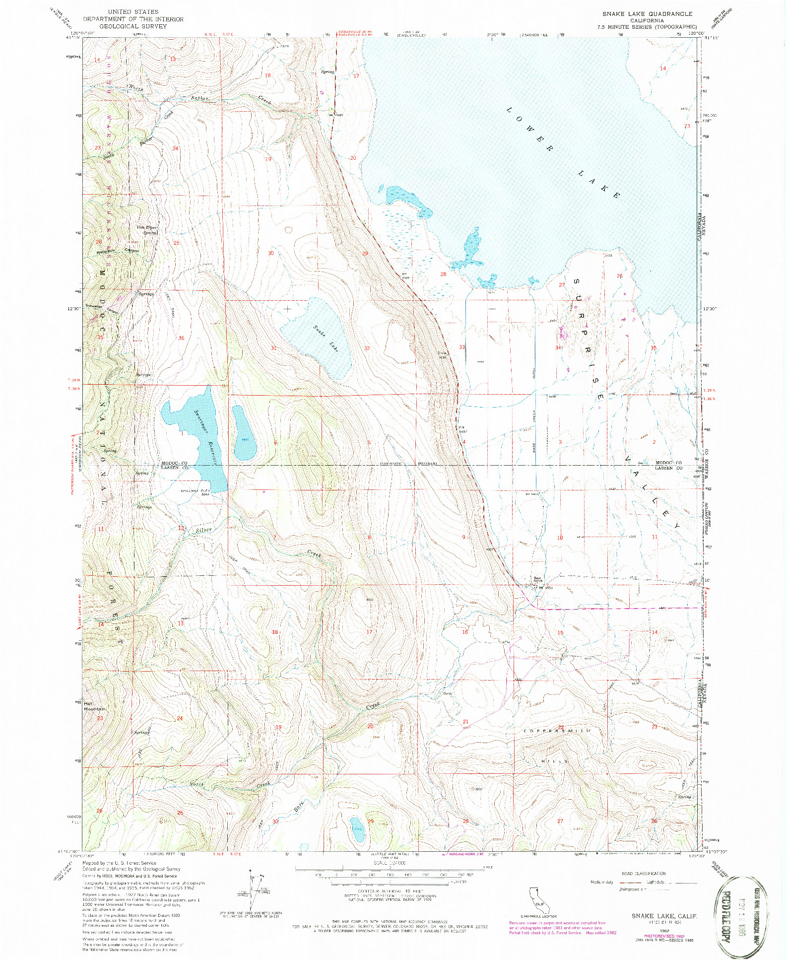 USGS 1:24000-SCALE QUADRANGLE FOR SNAKE LAKE, CA 1962