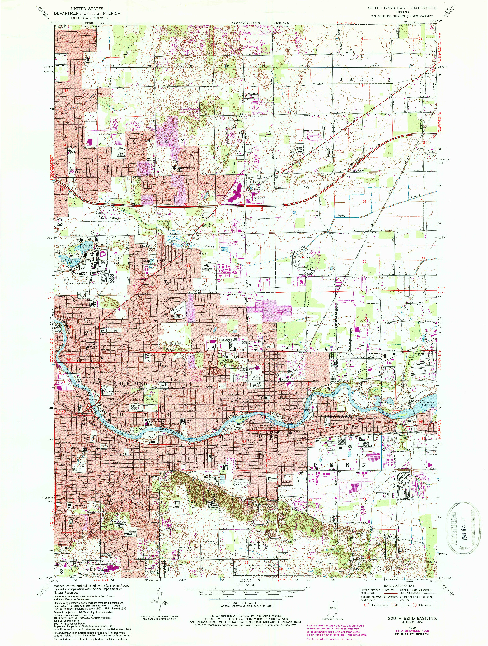 USGS 1:24000-SCALE QUADRANGLE FOR SOUTH BEND EAST, IN 1969