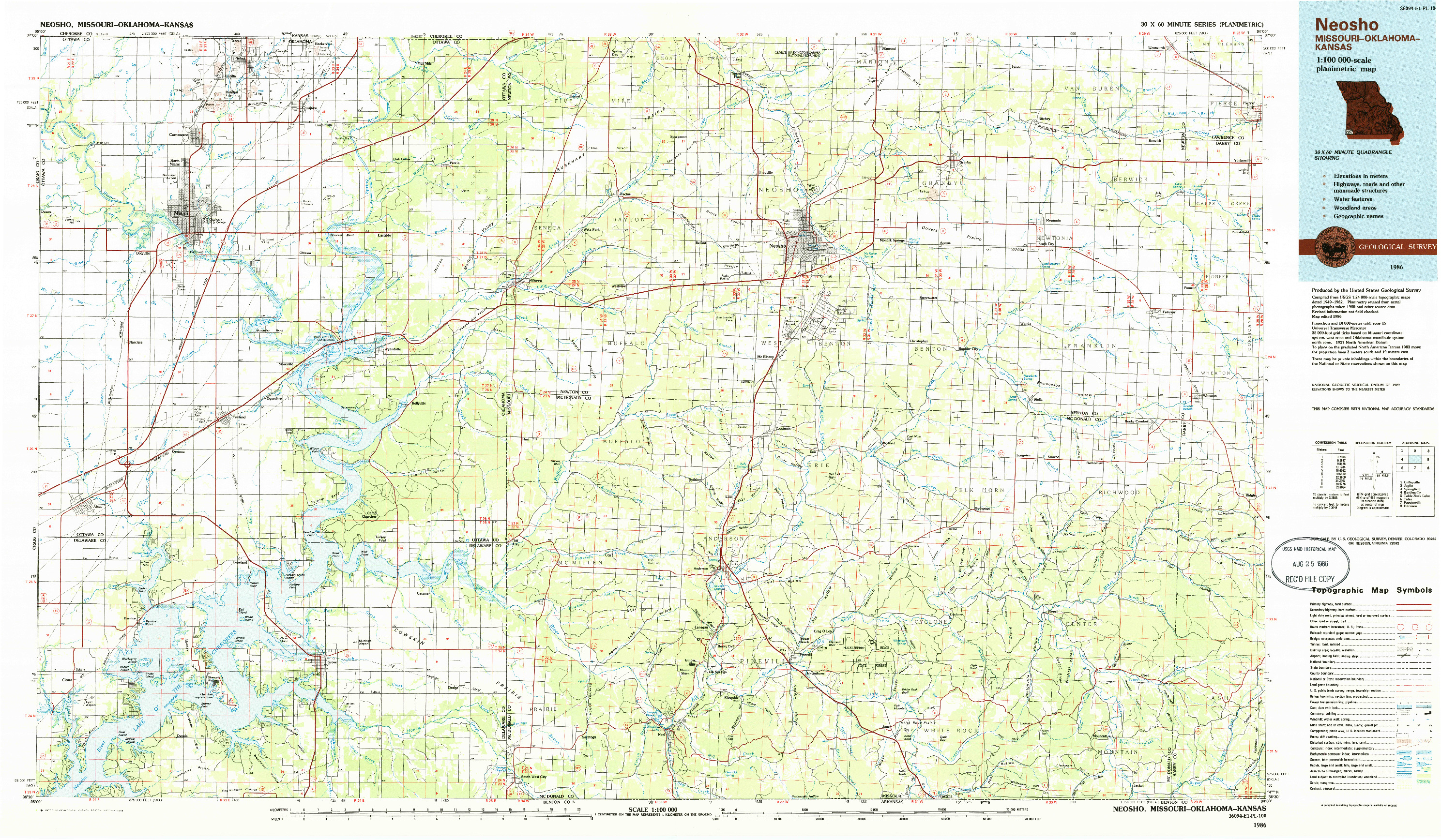 USGS 1:100000-SCALE QUADRANGLE FOR NEOSHO, MO 1986