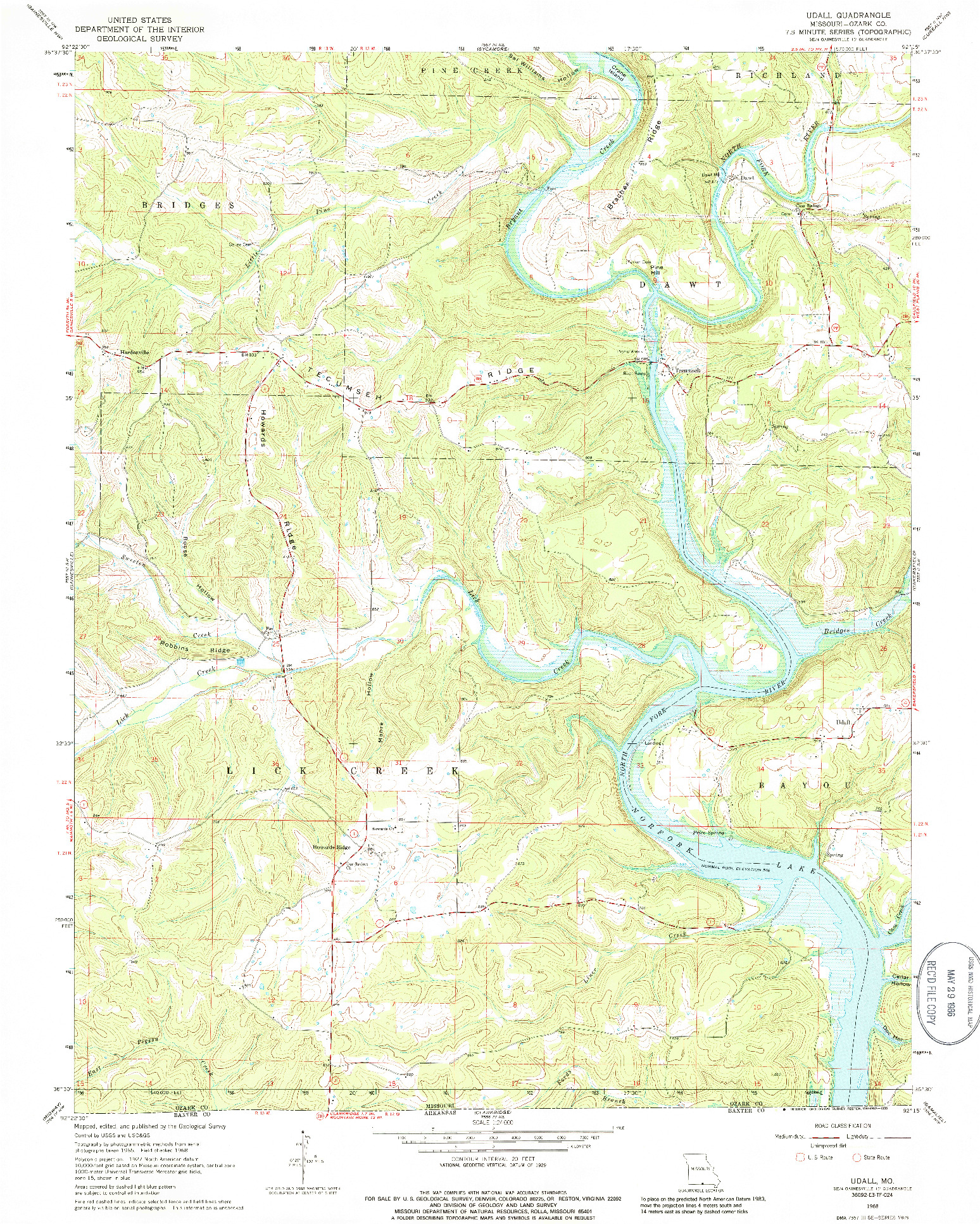 USGS 1:24000-SCALE QUADRANGLE FOR UDALL, MO 1968