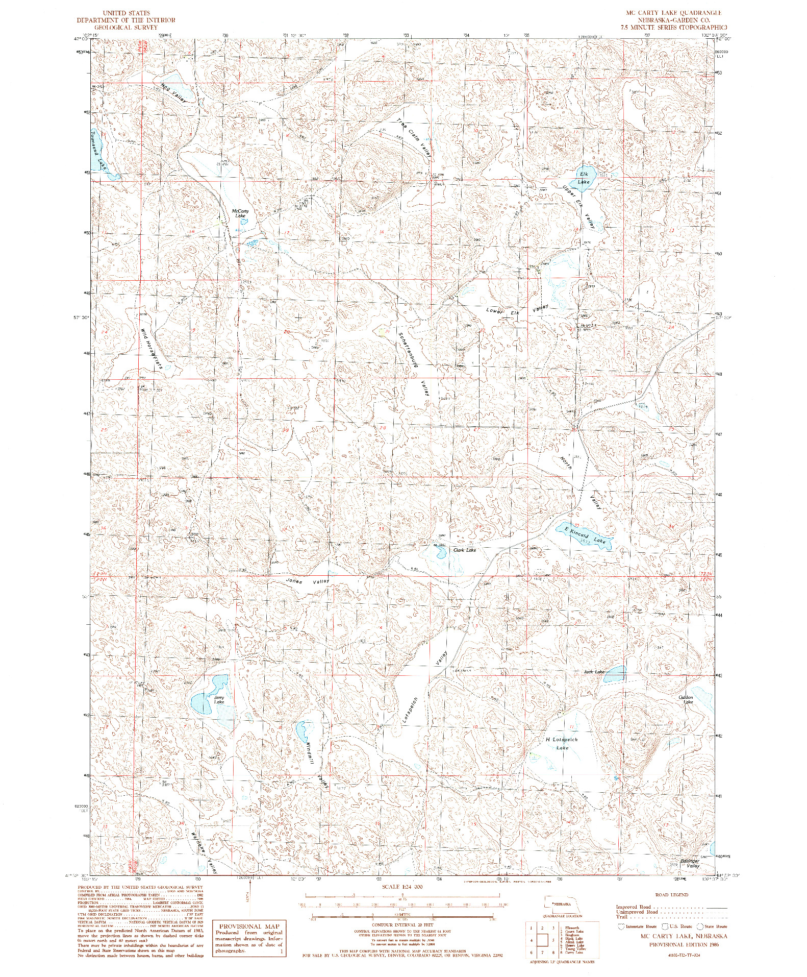 USGS 1:24000-SCALE QUADRANGLE FOR MCCARTY LAKE, NE 1986
