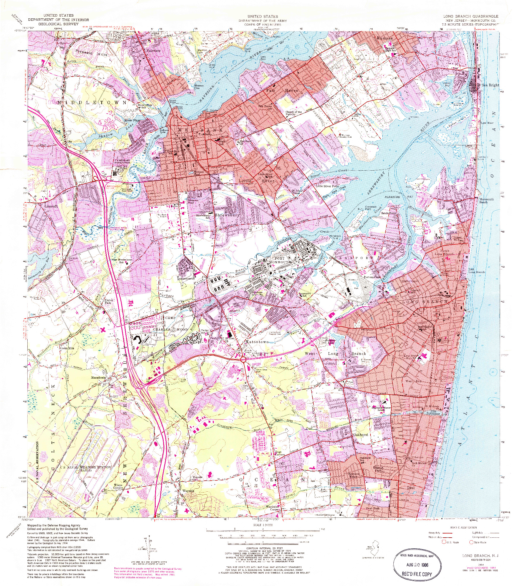 USGS 1:24000-SCALE QUADRANGLE FOR LONG BRANCH, NJ 1954