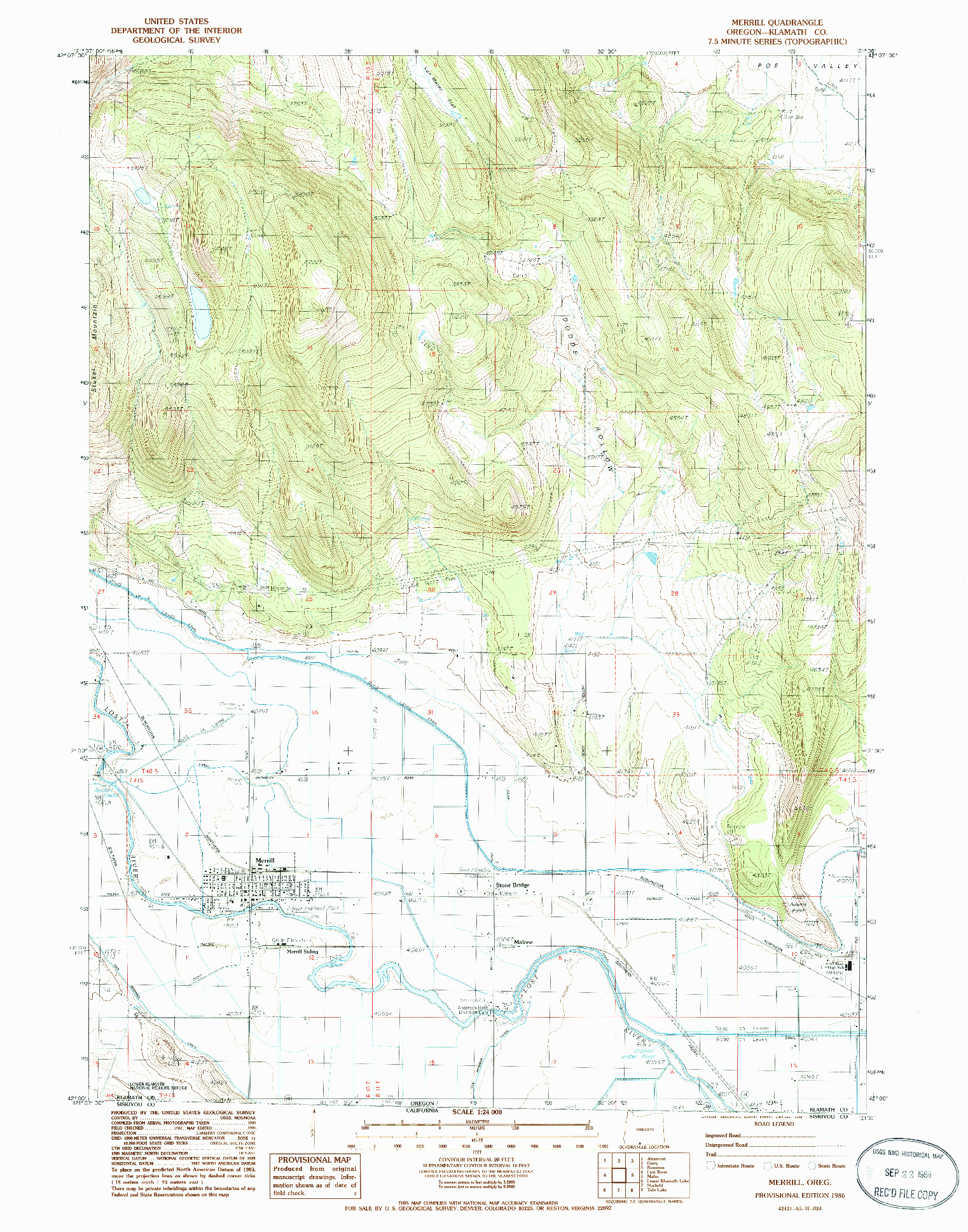USGS 1:24000-SCALE QUADRANGLE FOR MERRILL, OR 1986