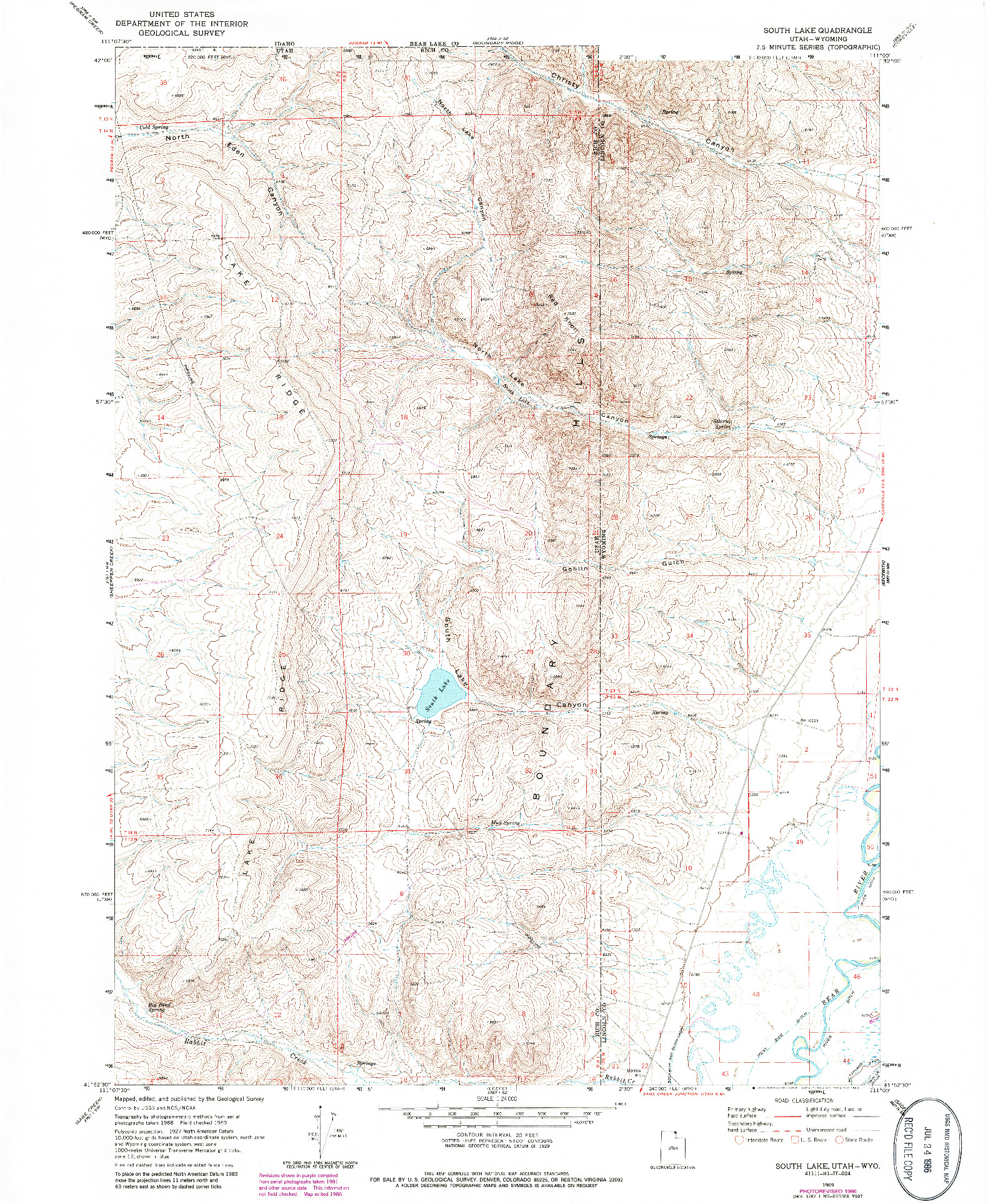 USGS 1:24000-SCALE QUADRANGLE FOR SOUTH LAKE, UT 1969