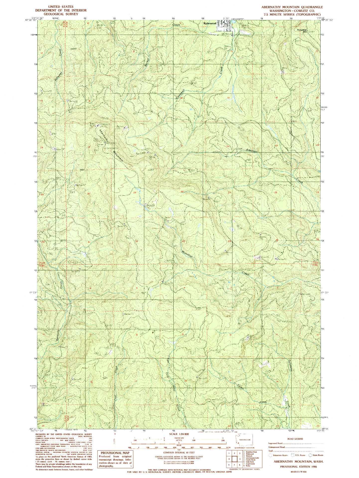 USGS 1:24000-SCALE QUADRANGLE FOR ABERNATHY MOUNTAIN, WA 1986