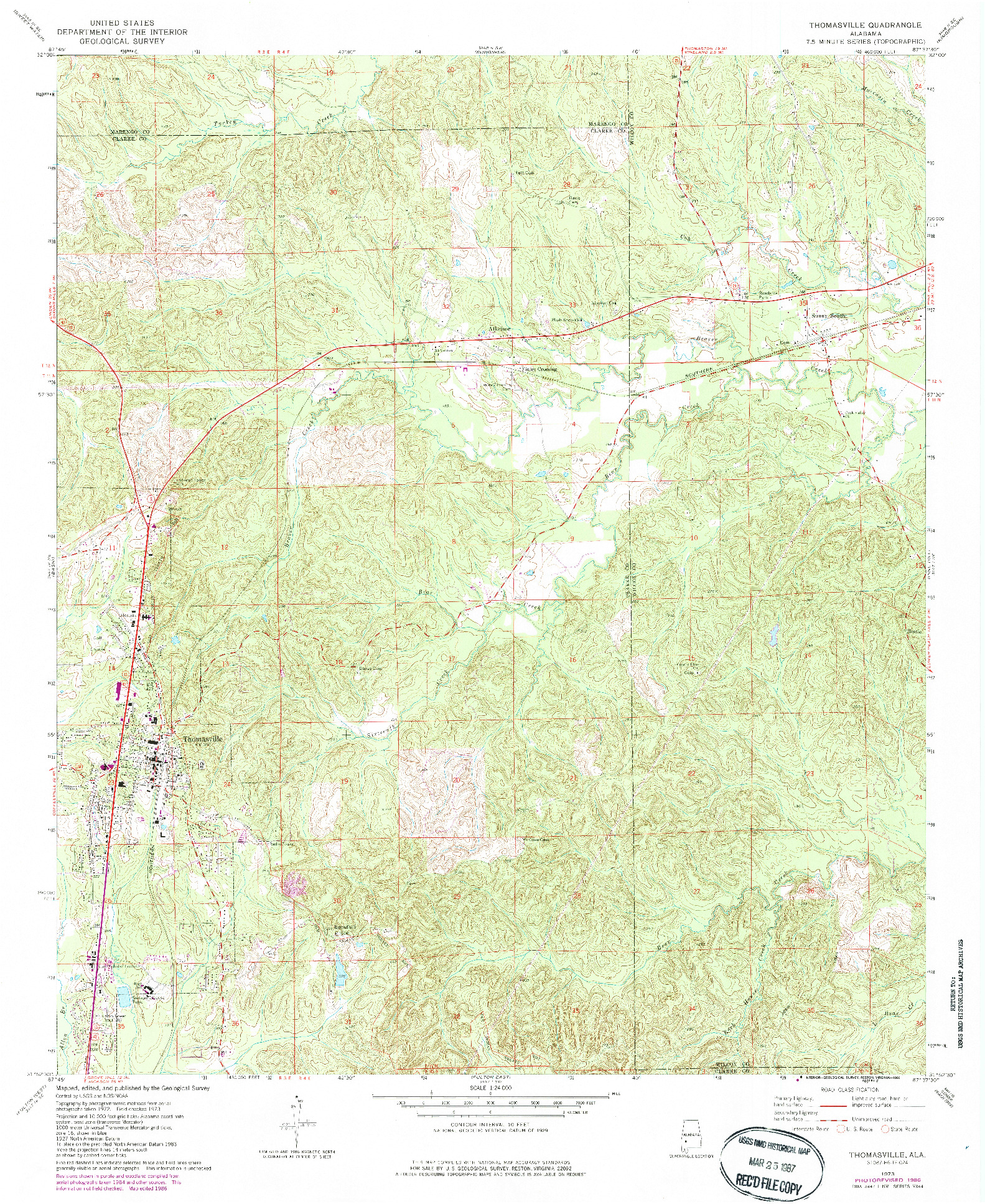 USGS 1:24000-SCALE QUADRANGLE FOR THOMASVILLE, AL 1973