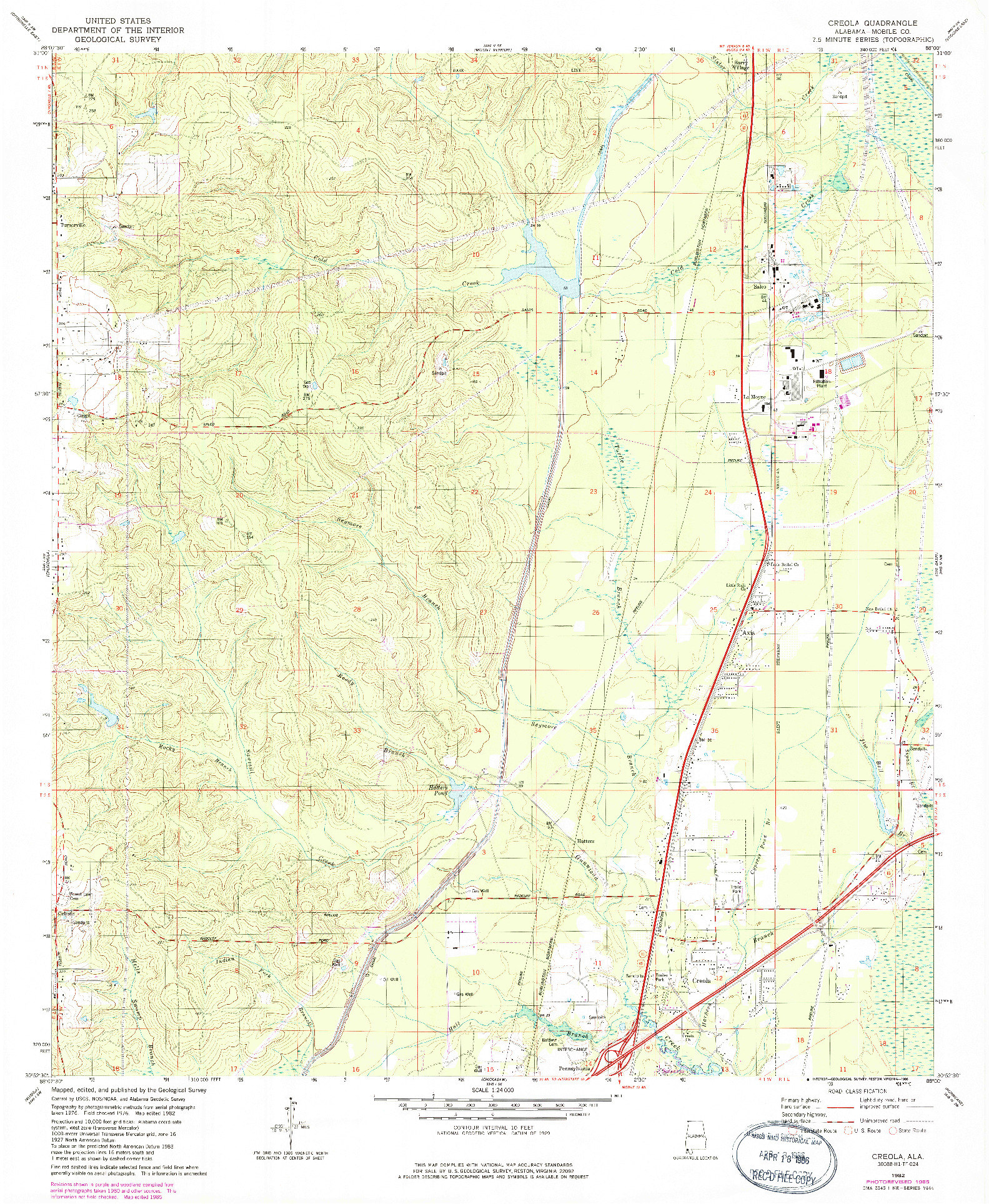 USGS 1:24000-SCALE QUADRANGLE FOR CREOLA, AL 1982