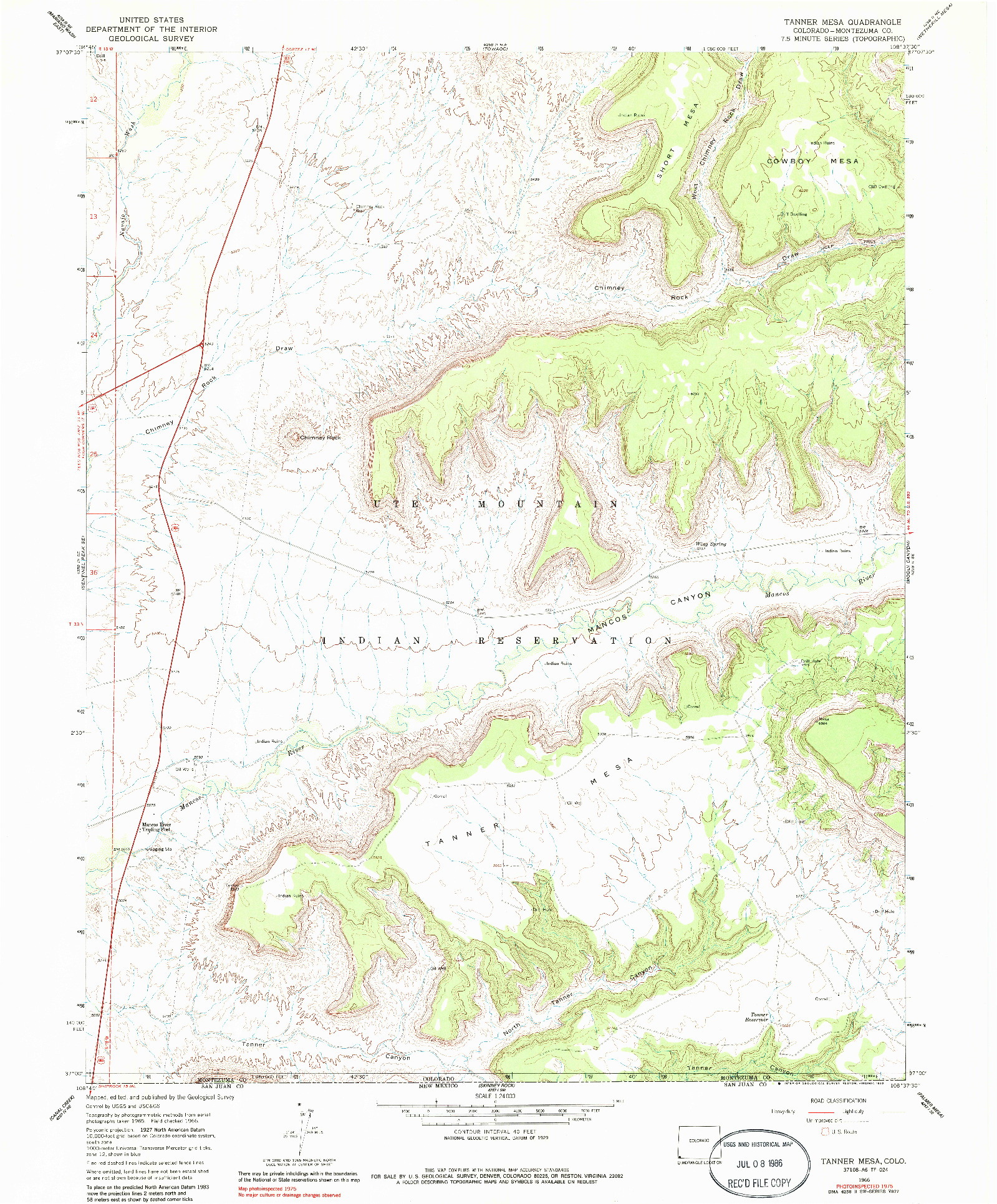 USGS 1:24000-SCALE QUADRANGLE FOR TANNER MESA, CO 1966