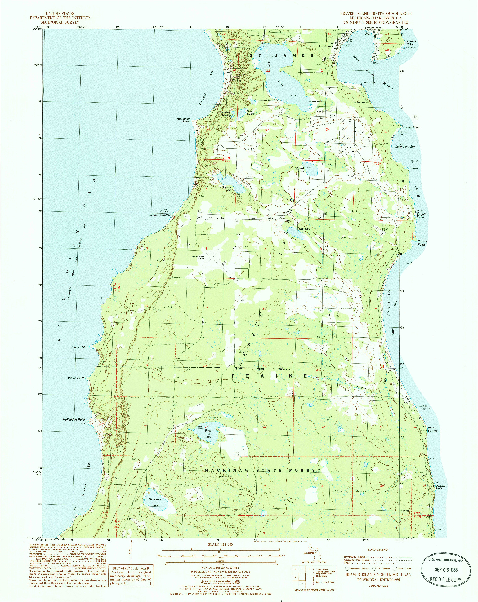 USGS 1:24000-SCALE QUADRANGLE FOR BEAVER ISLAND NORTH, MI 1986