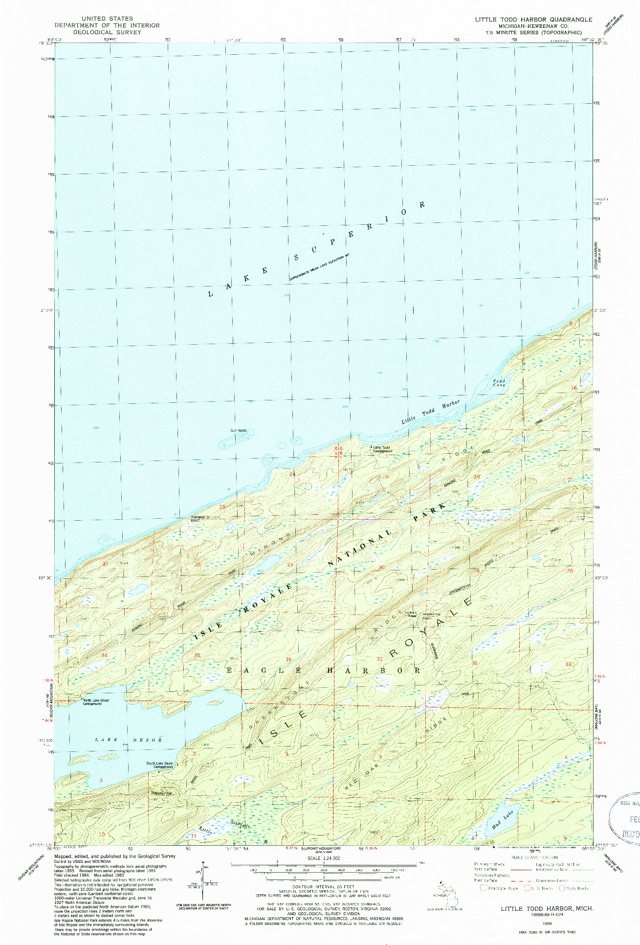 USGS 1:24000-SCALE QUADRANGLE FOR LITTLE TODD HARBOR, MI 1985