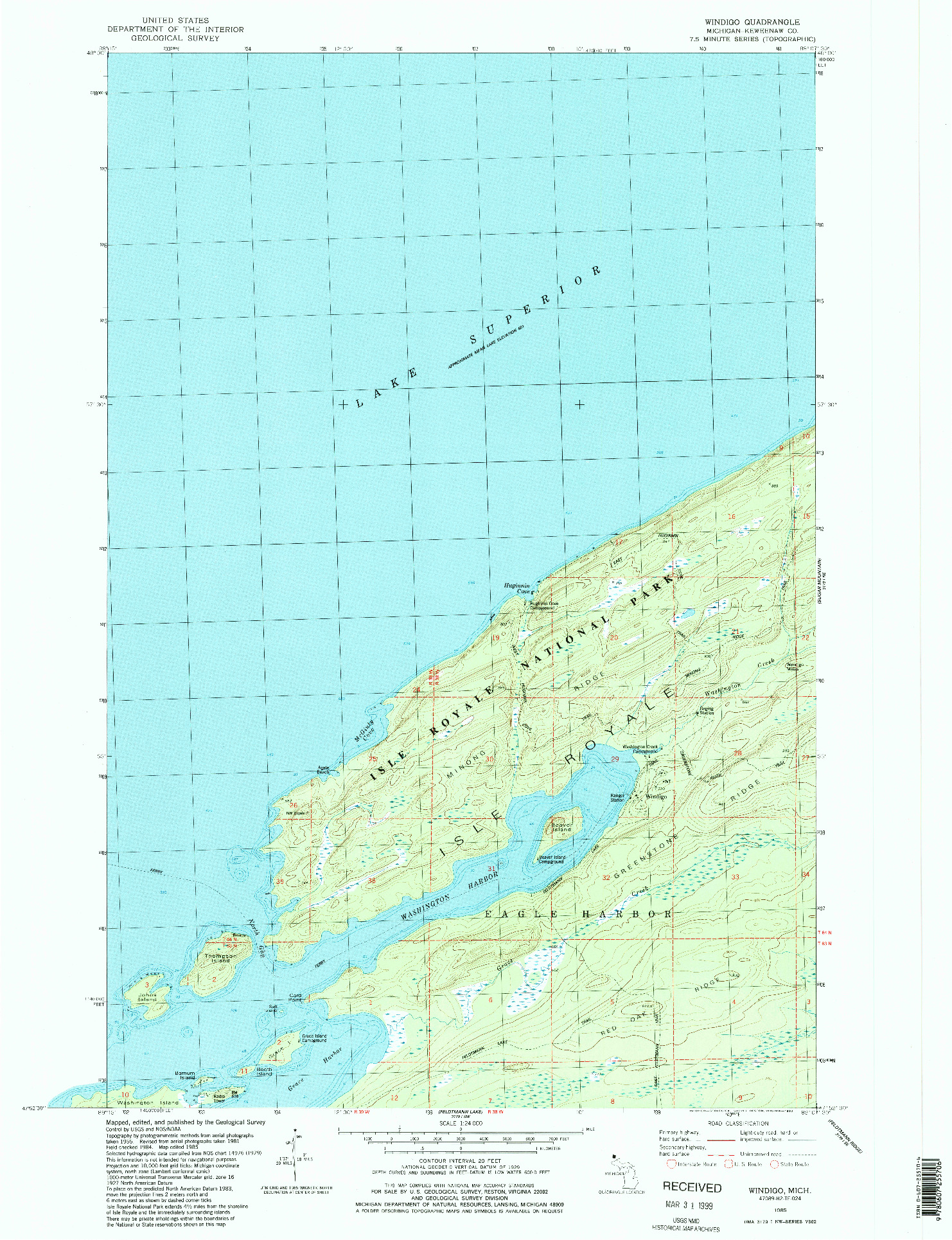 USGS 1:24000-SCALE QUADRANGLE FOR WINDIGO, MI 1985
