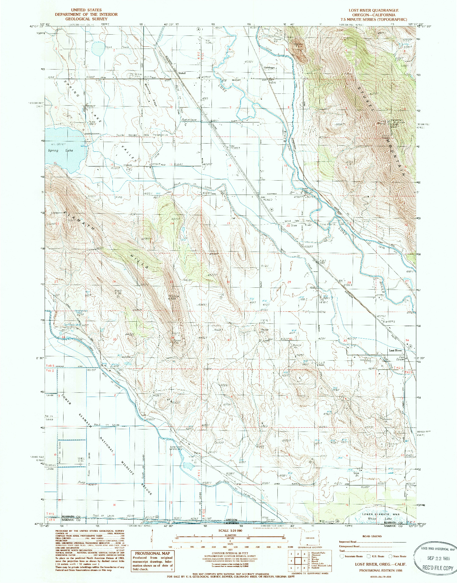 USGS 1:24000-SCALE QUADRANGLE FOR LOST RIVER, OR 1986