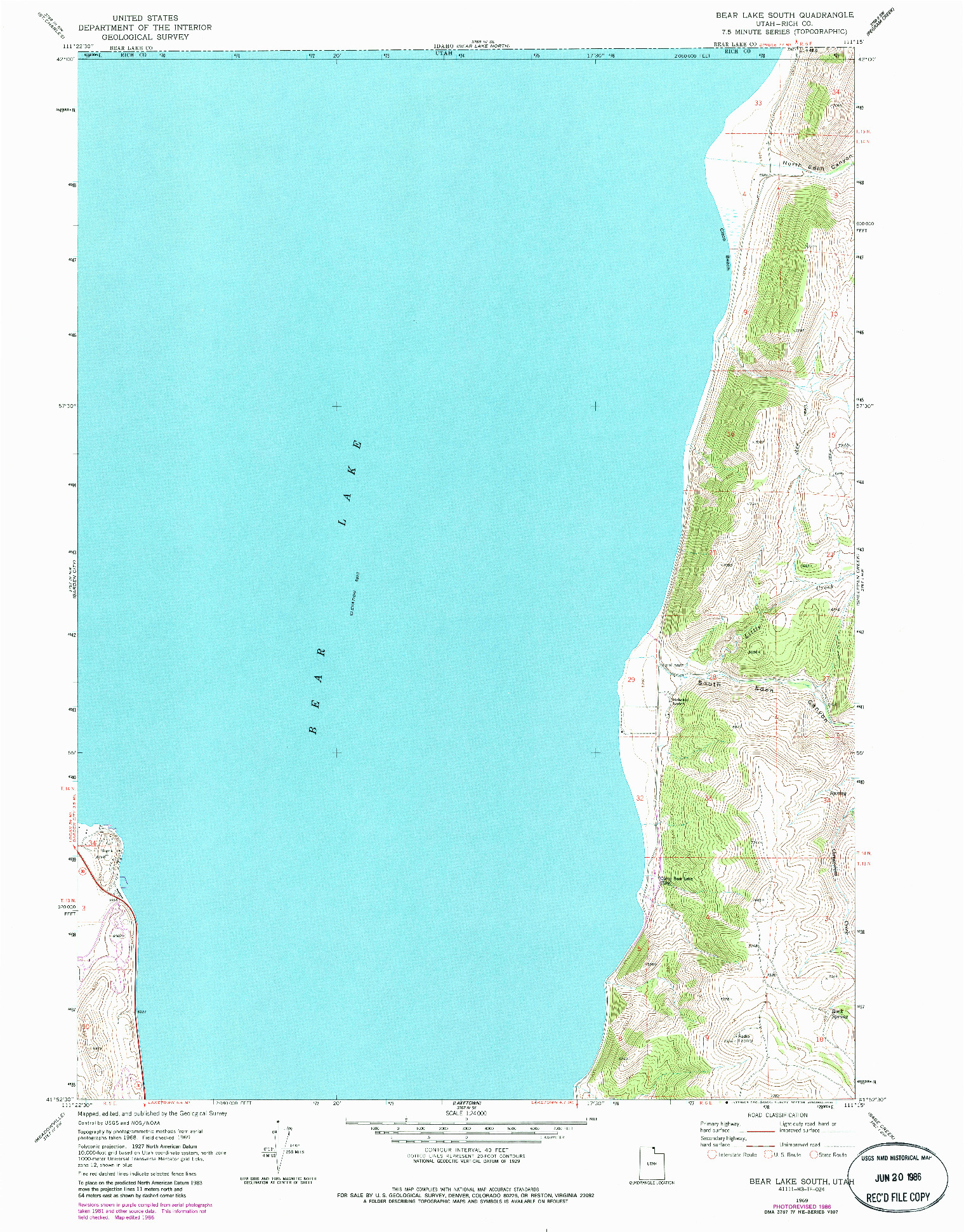 USGS 1:24000-SCALE QUADRANGLE FOR BEAR LAKE SOUTH, UT 1969