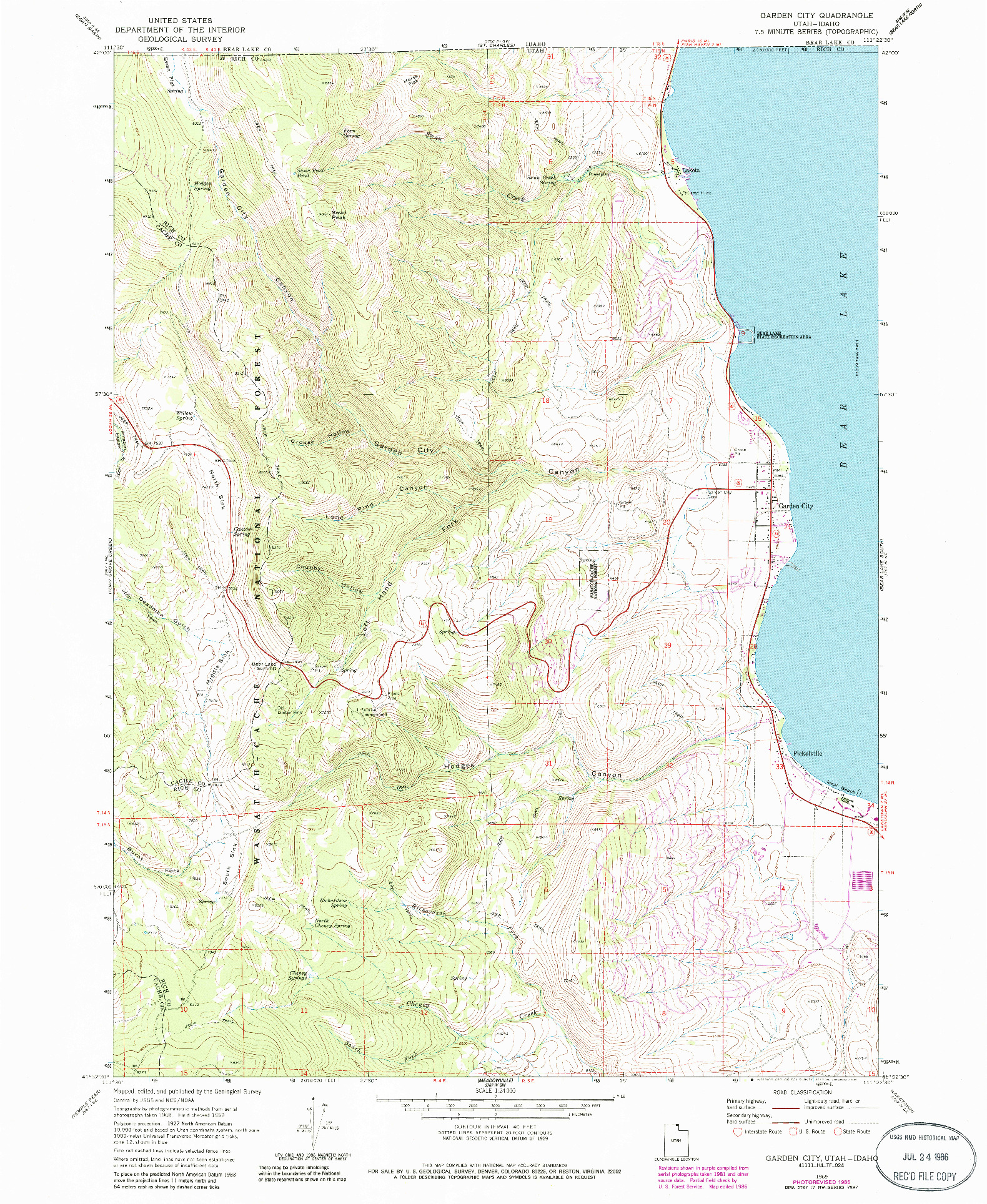 USGS 1:24000-SCALE QUADRANGLE FOR GARDEN CITY, UT 1969