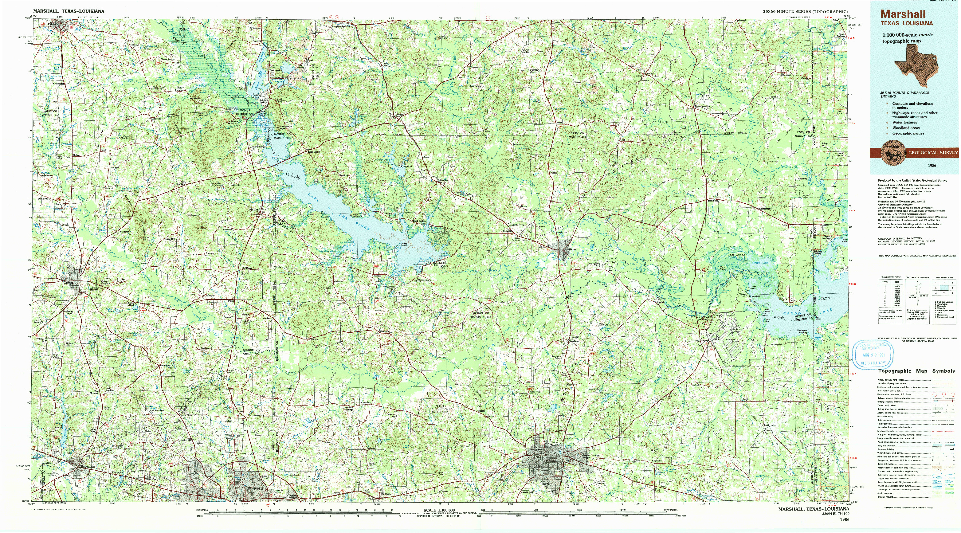 USGS 1:100000-SCALE QUADRANGLE FOR MARSHALL, TX 1986