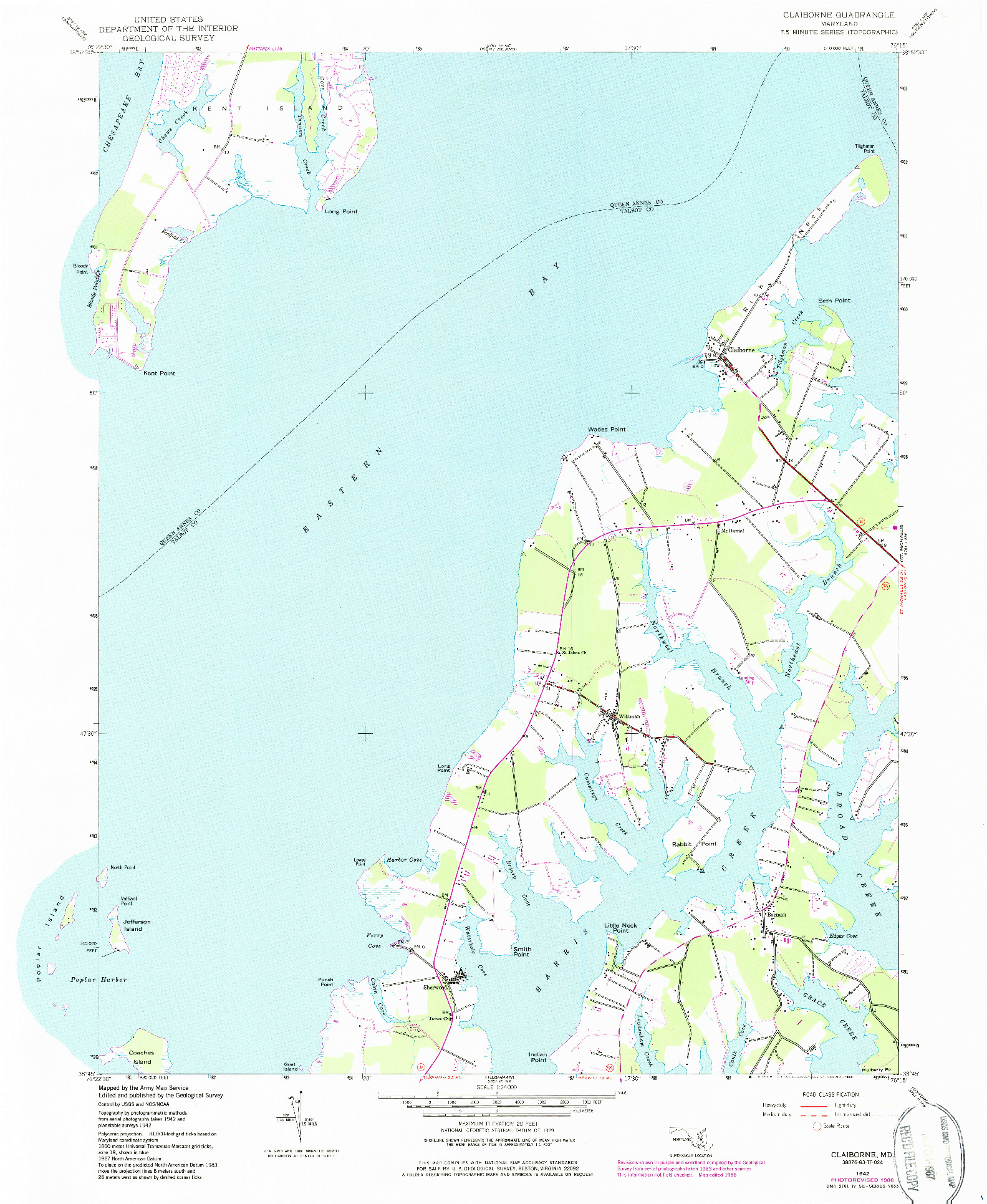 USGS 1:24000-SCALE QUADRANGLE FOR CLAIBORNE, MD 1942