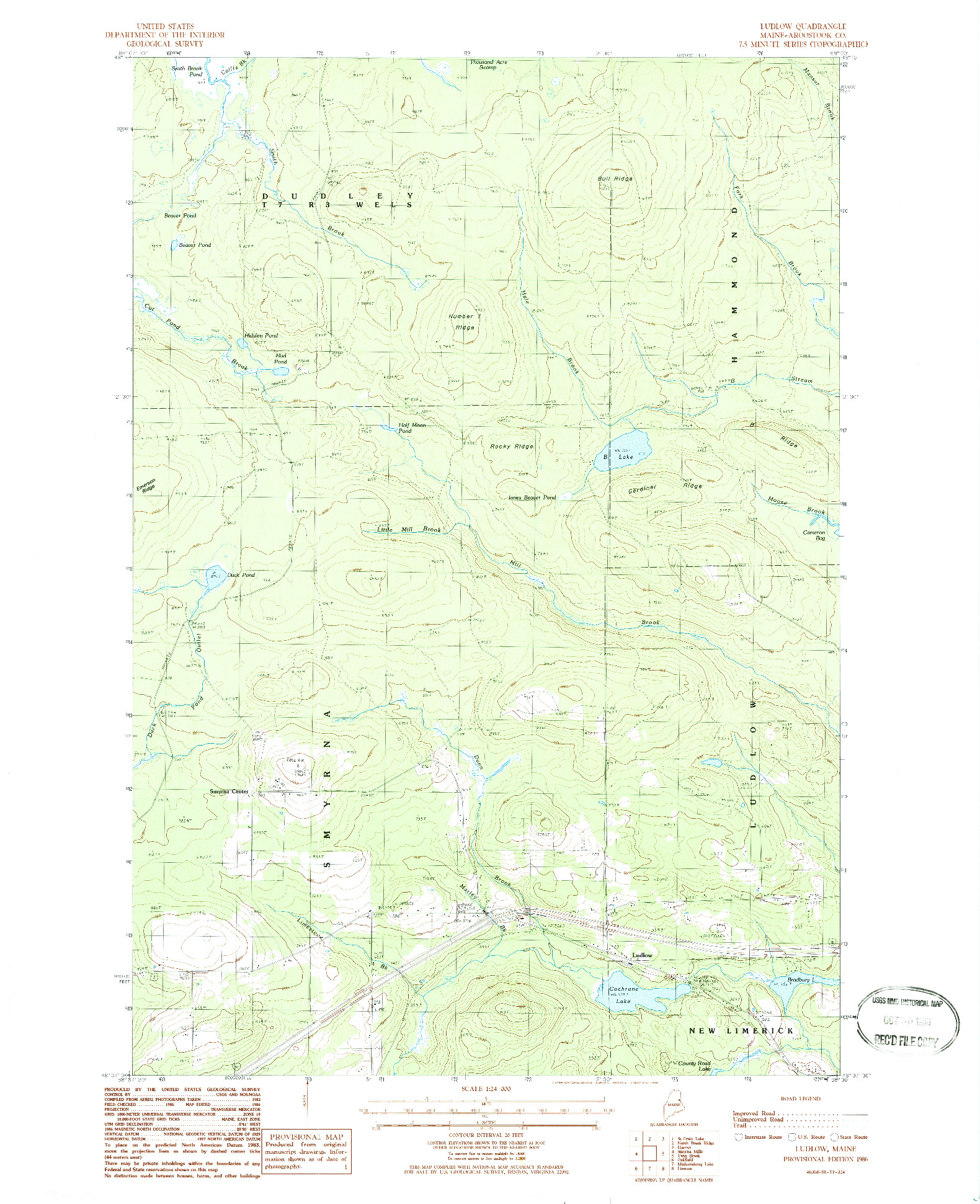 USGS 1:24000-SCALE QUADRANGLE FOR LUDLOW, ME 1986