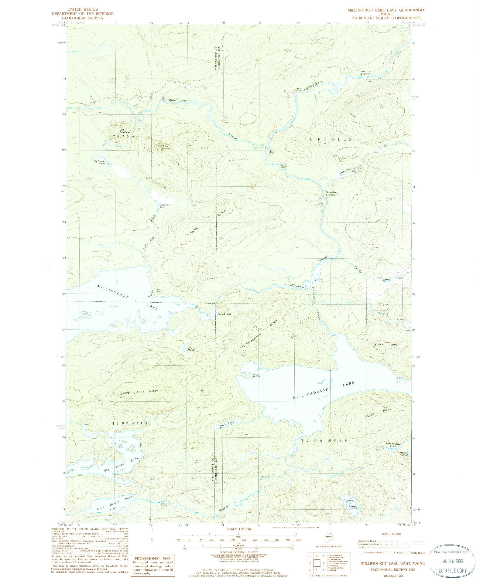 USGS 1:24000-SCALE QUADRANGLE FOR MILLINOCKET LAKE EAST, ME 1985