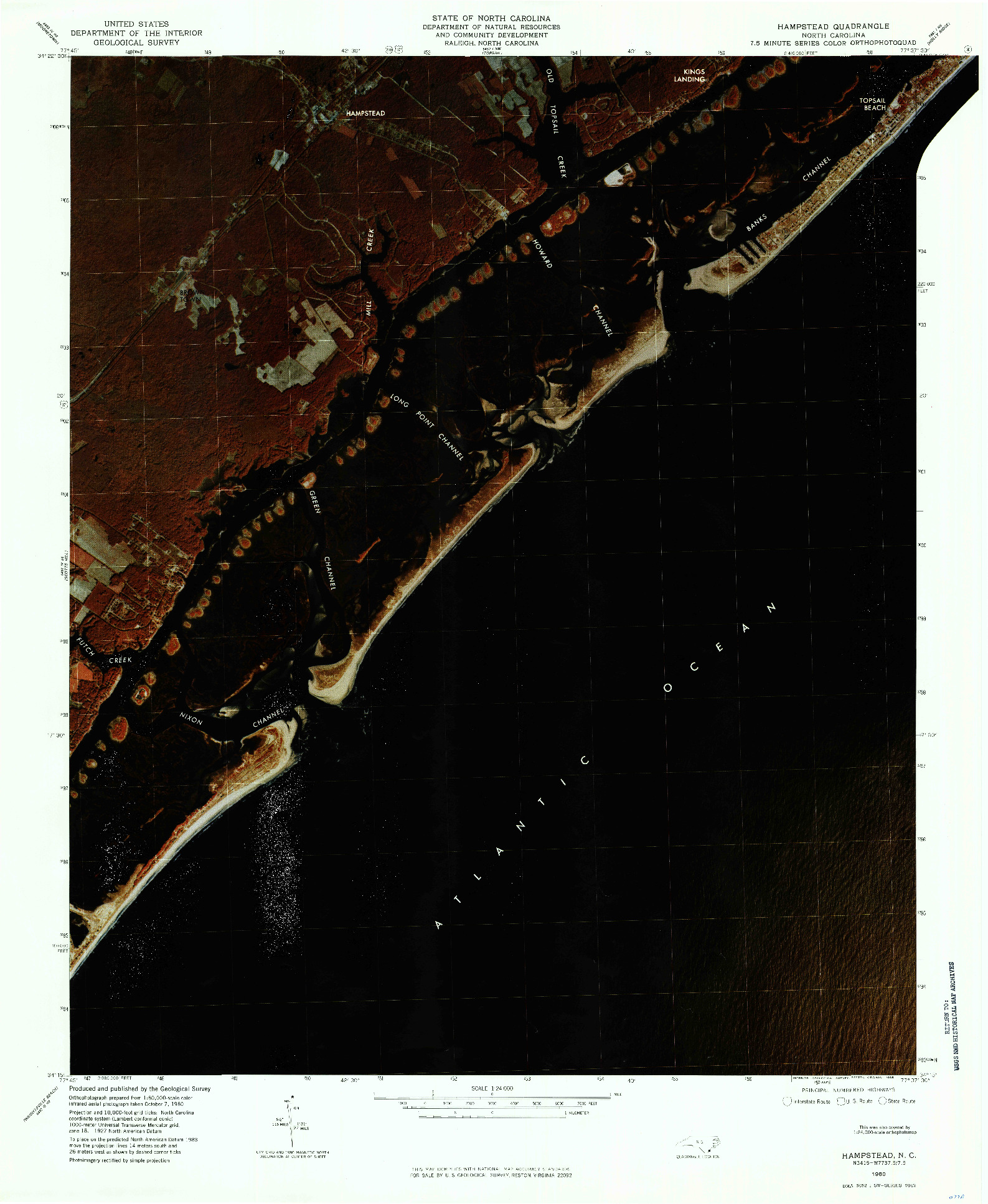 USGS 1:24000-SCALE QUADRANGLE FOR HAMPSTEAD, NC 1980