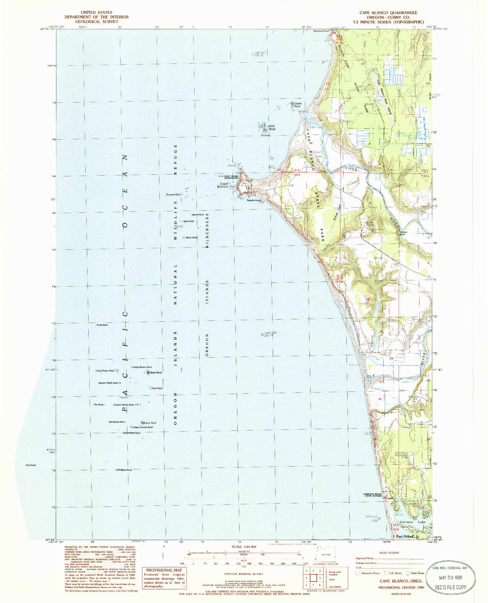 USGS 1:24000-SCALE QUADRANGLE FOR CAPE BLANCO, OR 1986