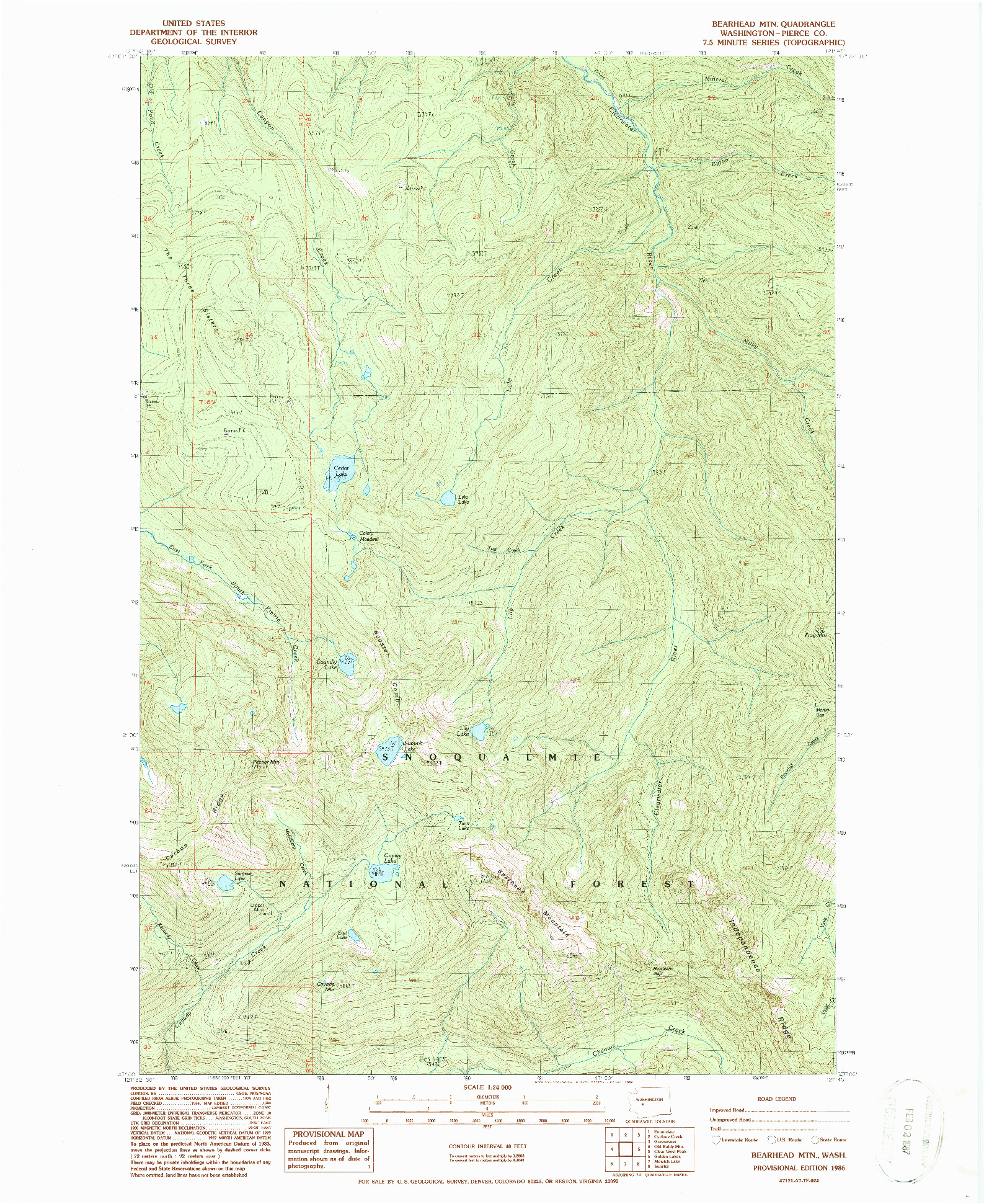 USGS 1:24000-SCALE QUADRANGLE FOR BEARHEAD MTN, WA 1986