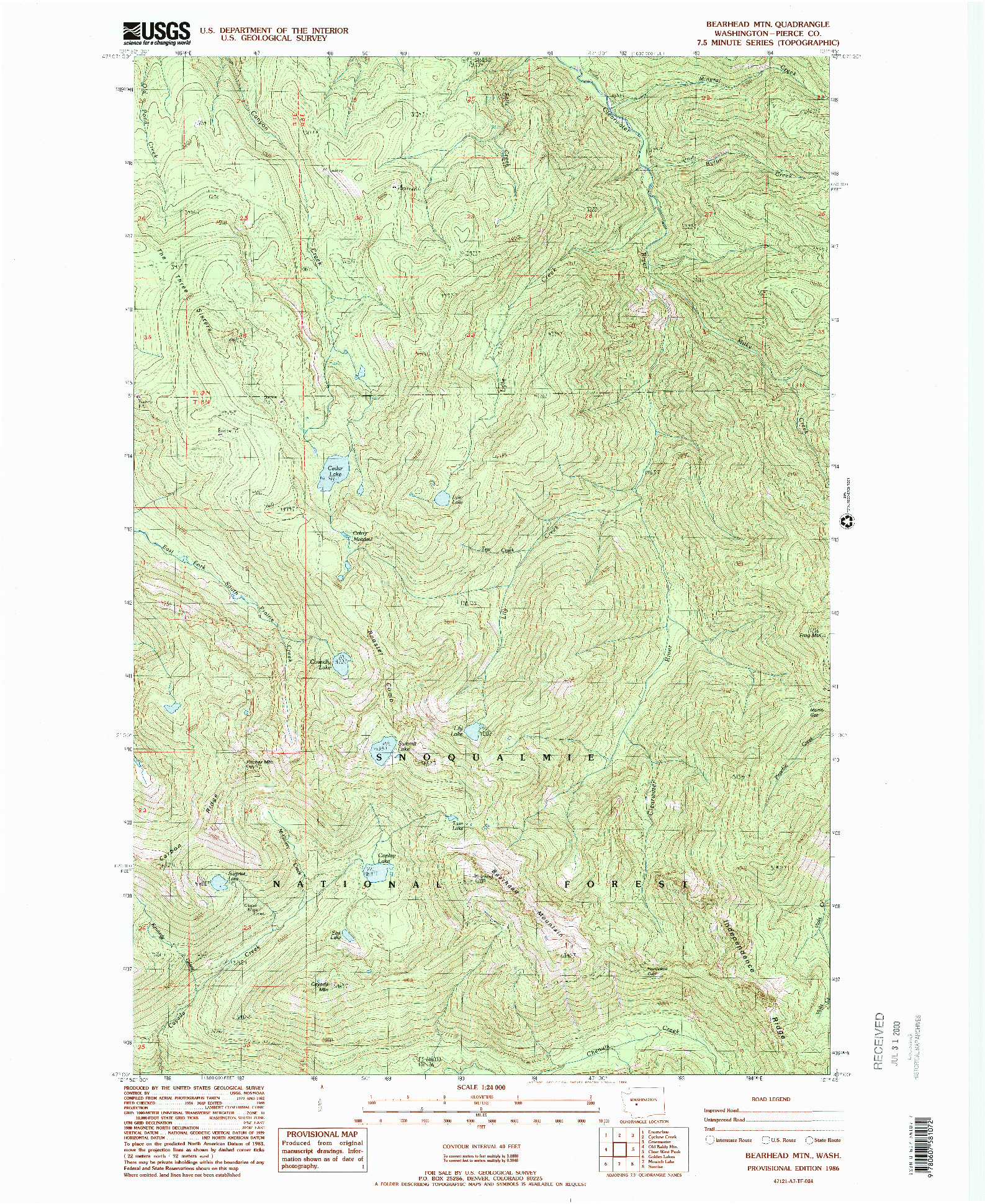 USGS 1:24000-SCALE QUADRANGLE FOR BEARHEAD MTN, WA 1986