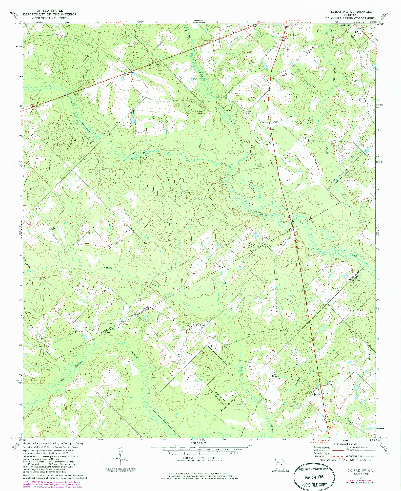 USGS 1:24000-SCALE QUADRANGLE FOR MC RAE NW, GA 1972