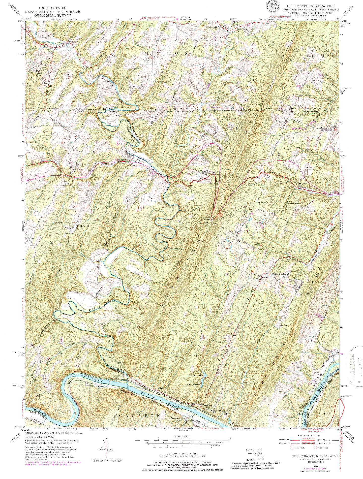 USGS 1:24000-SCALE QUADRANGLE FOR BELLEGROVE, MD 1951