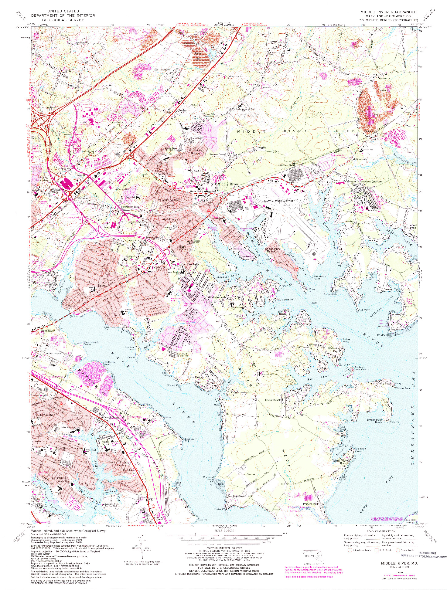 USGS 1:24000-SCALE QUADRANGLE FOR MIDDLE RIVER, MD 1969