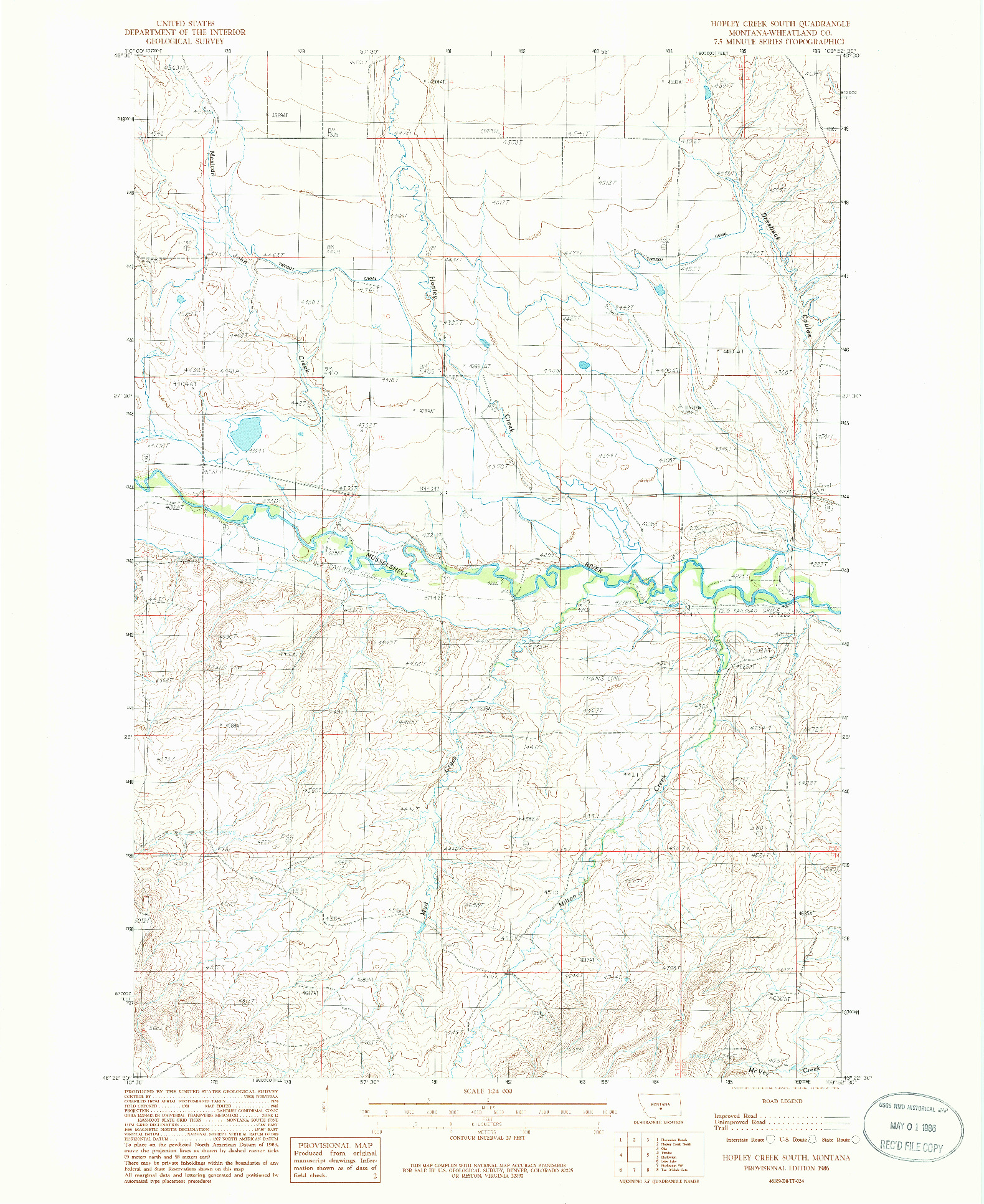 USGS 1:24000-SCALE QUADRANGLE FOR HOPLEY CREEK SOUTH, MT 1986