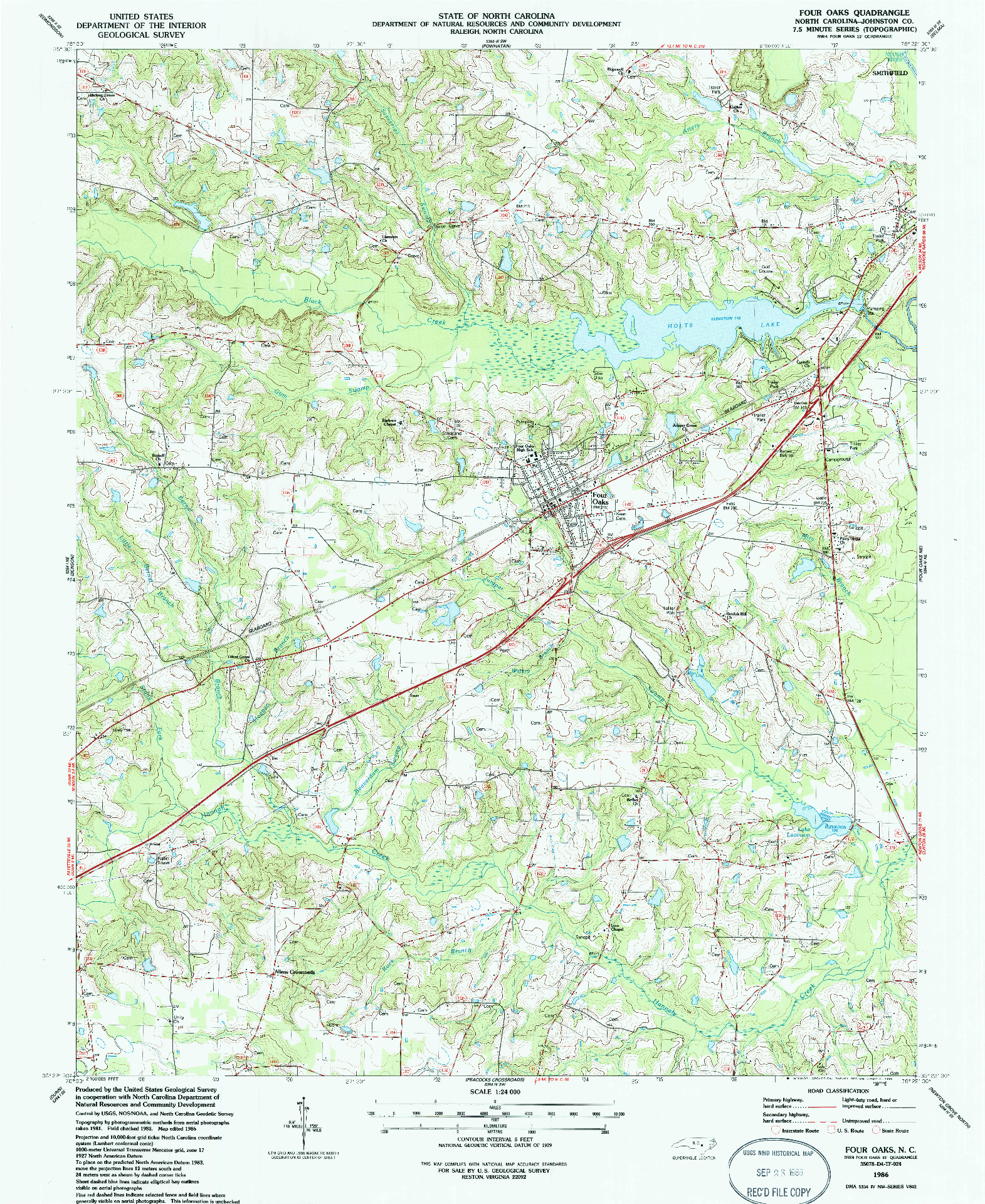 USGS 1:24000-SCALE QUADRANGLE FOR FOUR OAKS, NC 1986