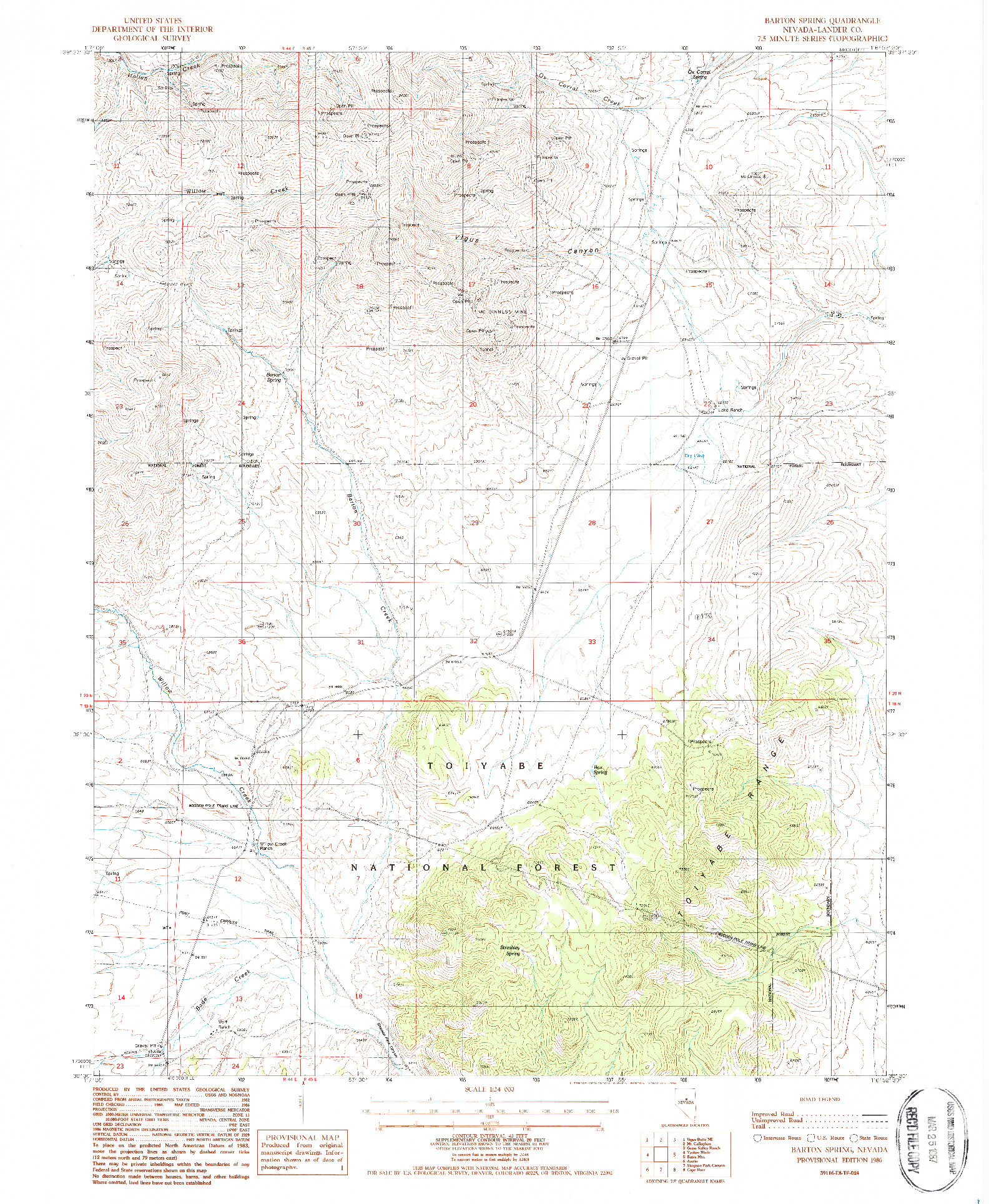 USGS 1:24000-SCALE QUADRANGLE FOR BARTON SPRING, NV 1986