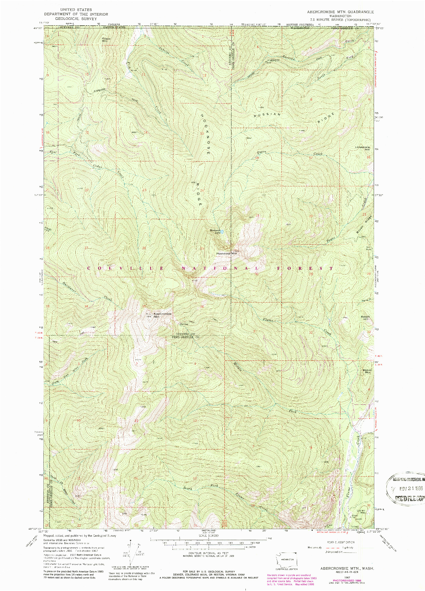 USGS 1:24000-SCALE QUADRANGLE FOR ABERCROMBIE MTN, WA 1967