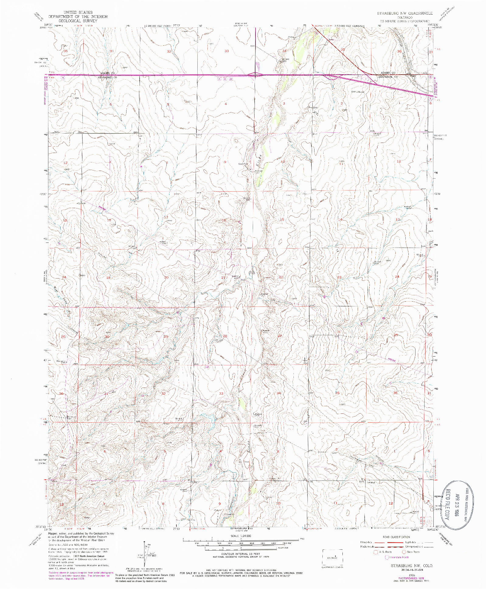 USGS 1:24000-SCALE QUADRANGLE FOR STRASBURG NW, CO 1955