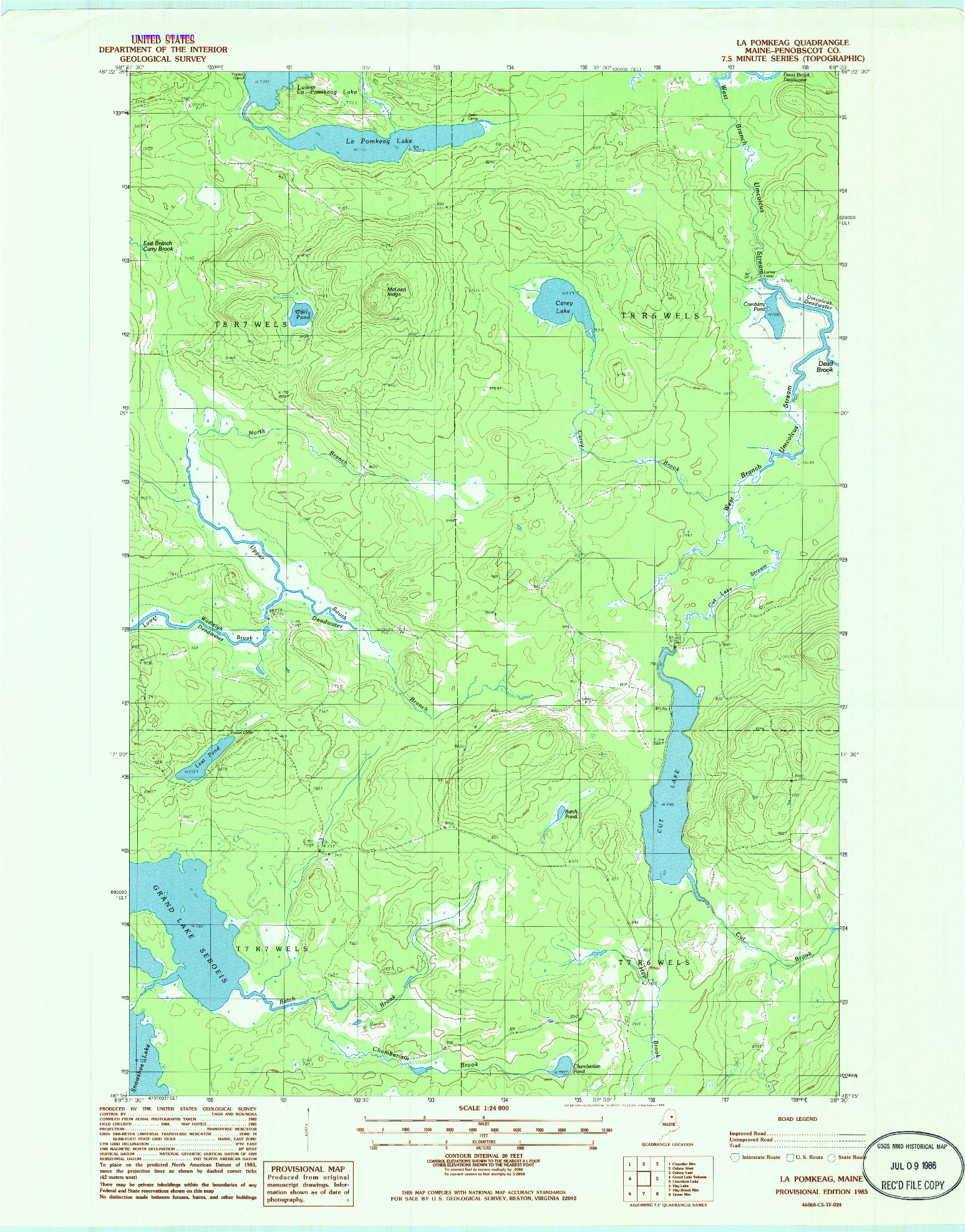 USGS 1:24000-SCALE QUADRANGLE FOR LA POMKEAG, ME 1985