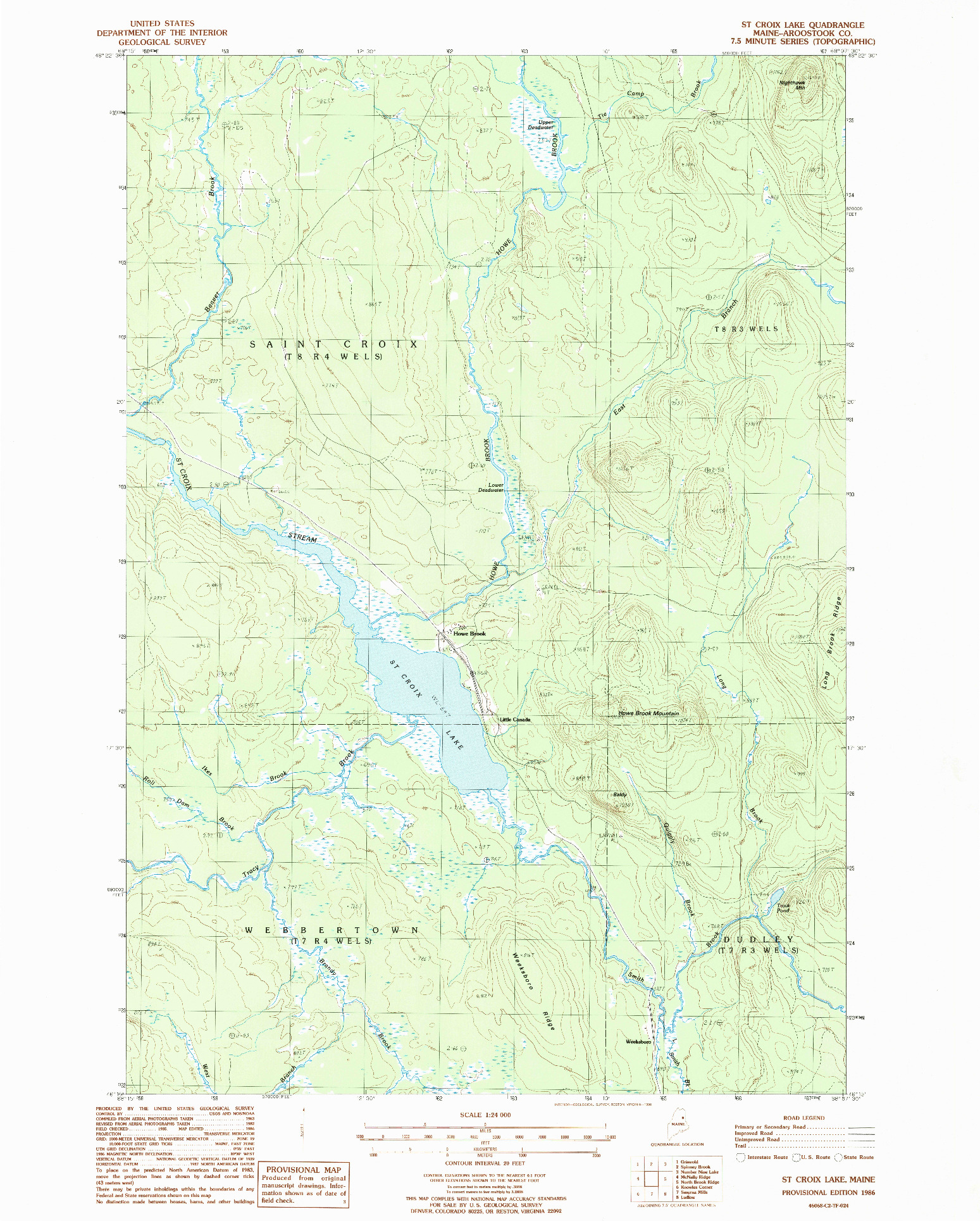 USGS 1:24000-SCALE QUADRANGLE FOR ST. CROIX LAKE, ME 1986